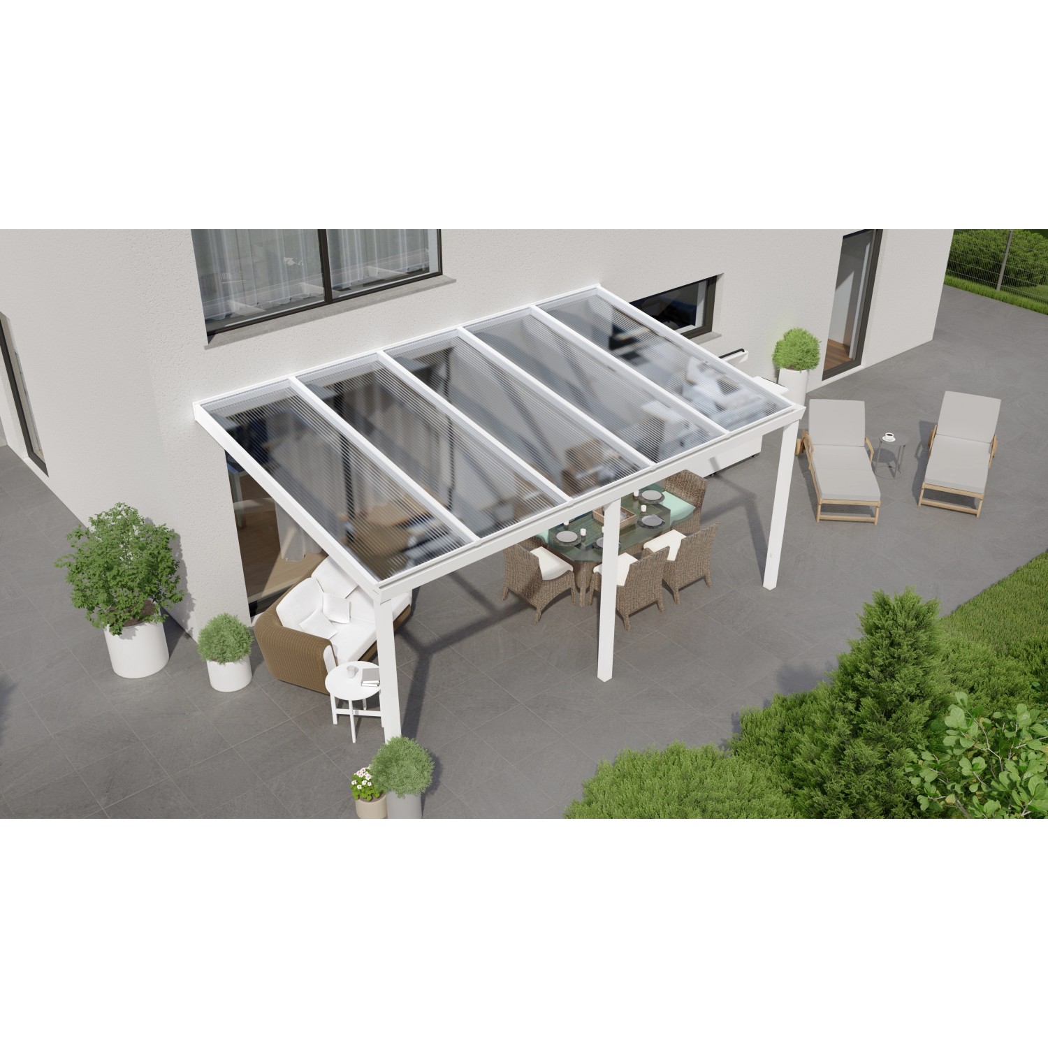 Terrassenüberdachung Professional 500 cm x 300 cm Weiß PC Klar von GARDENDREAMS