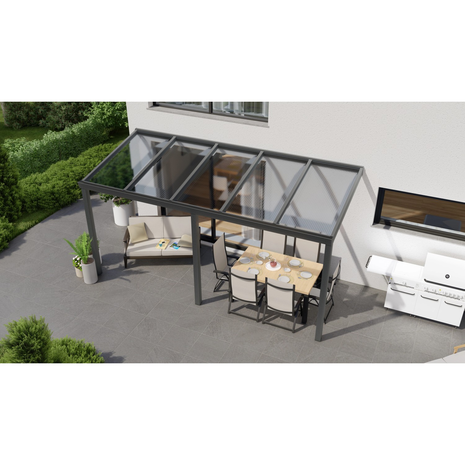 Terrassenüberdachung Professional 500 cm x 350 cm Anthrazit Struktur PC Klar von GARDENDREAMS