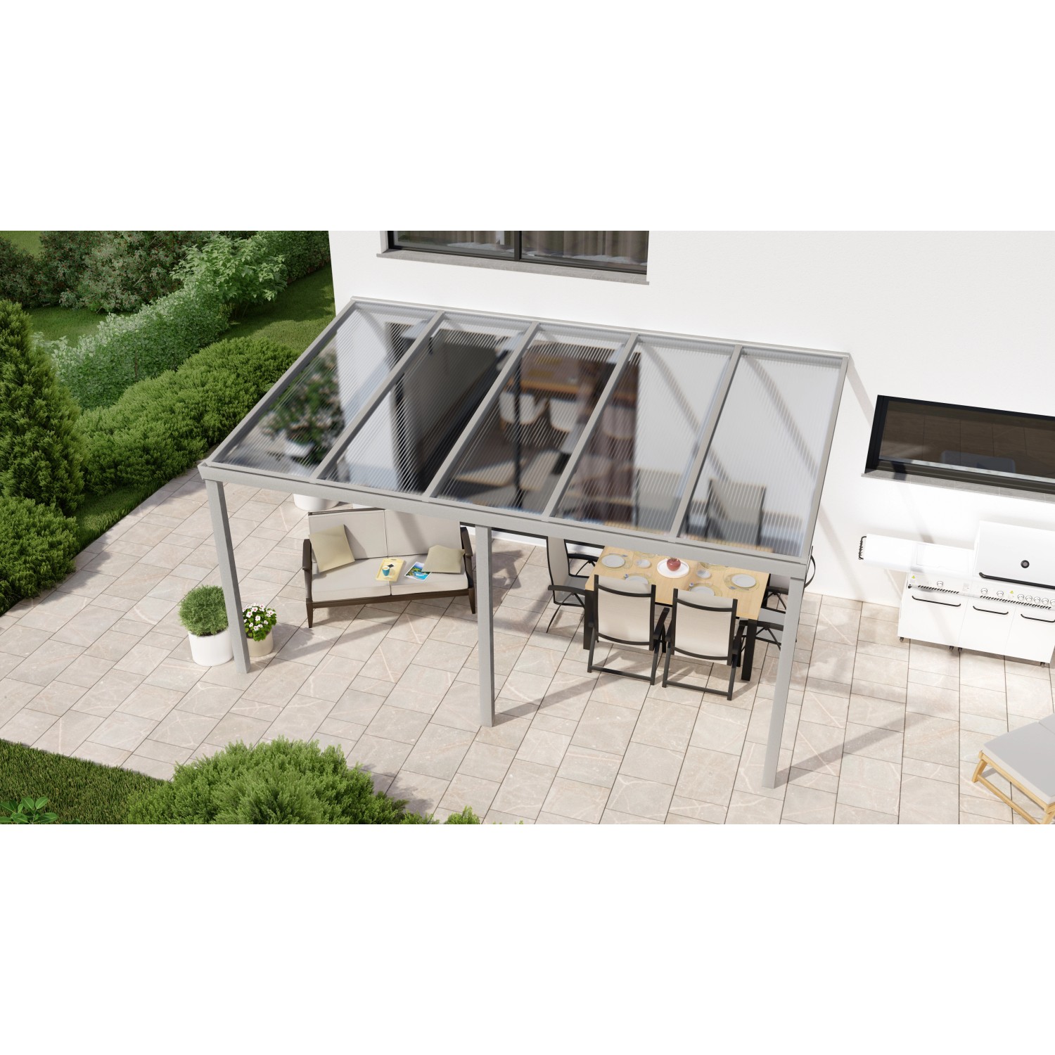 Terrassenüberdachung Professional 500 cm x 350 cm Grau Struktur PC Klar von GARDENDREAMS