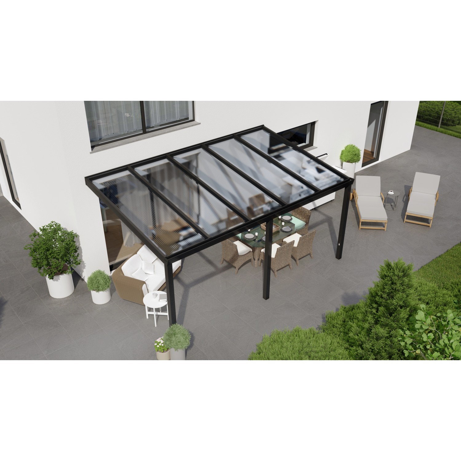 Terrassenüberdachung Professional 500 cm x 350 cm Schwarz Struktur PC Klar von GARDENDREAMS