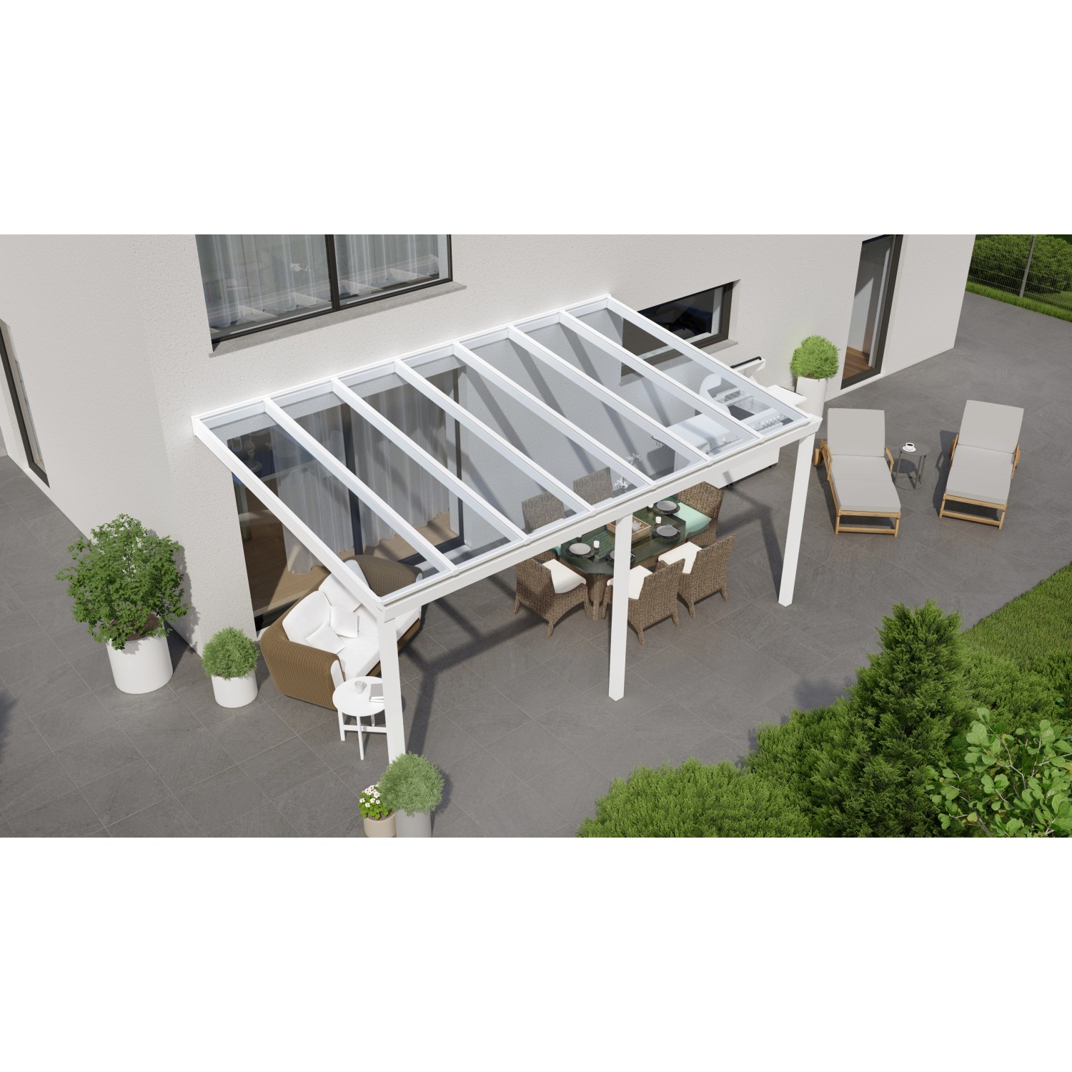 Terrassenüberdachung Professional 500 cm x 350 cm Weiß Glas von GARDENDREAMS