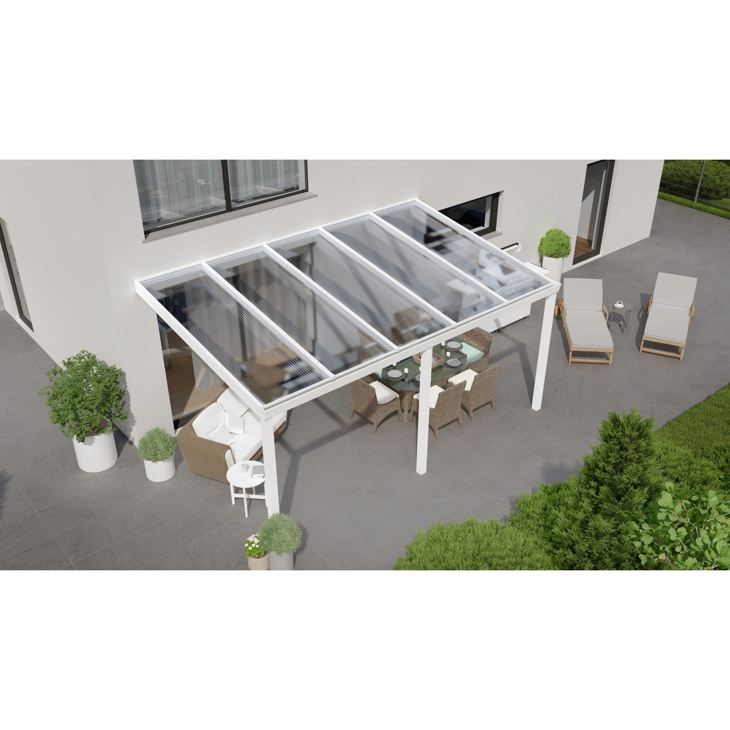 Terrassenüberdachung Professional 500 cm x 350 cm Weiß PC Klar von GARDENDREAMS