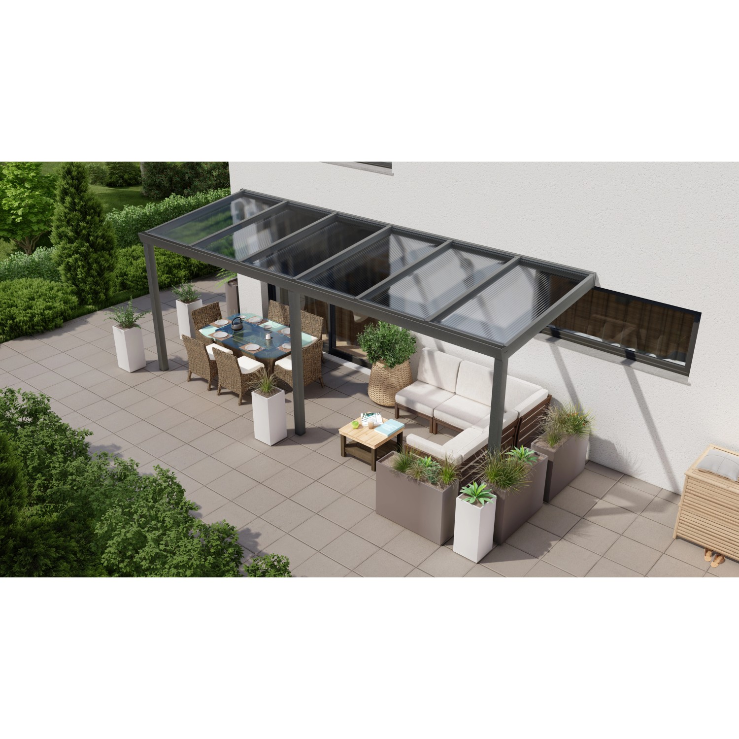 Terrassenüberdachung Professional 600 cm x 200 cm Anthrazit Struktur PC Klar von GARDENDREAMS