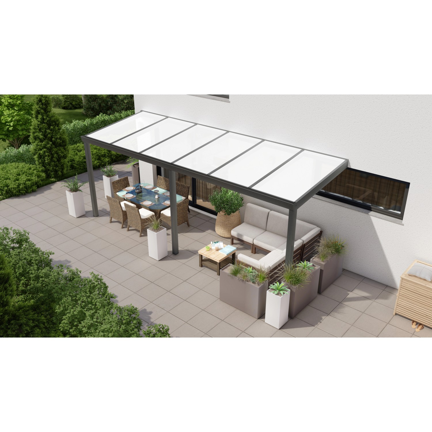 Terrassenüberdachung Professional 600 cm x 200 cm Anthrazit Struktur PC Opal von GARDENDREAMS