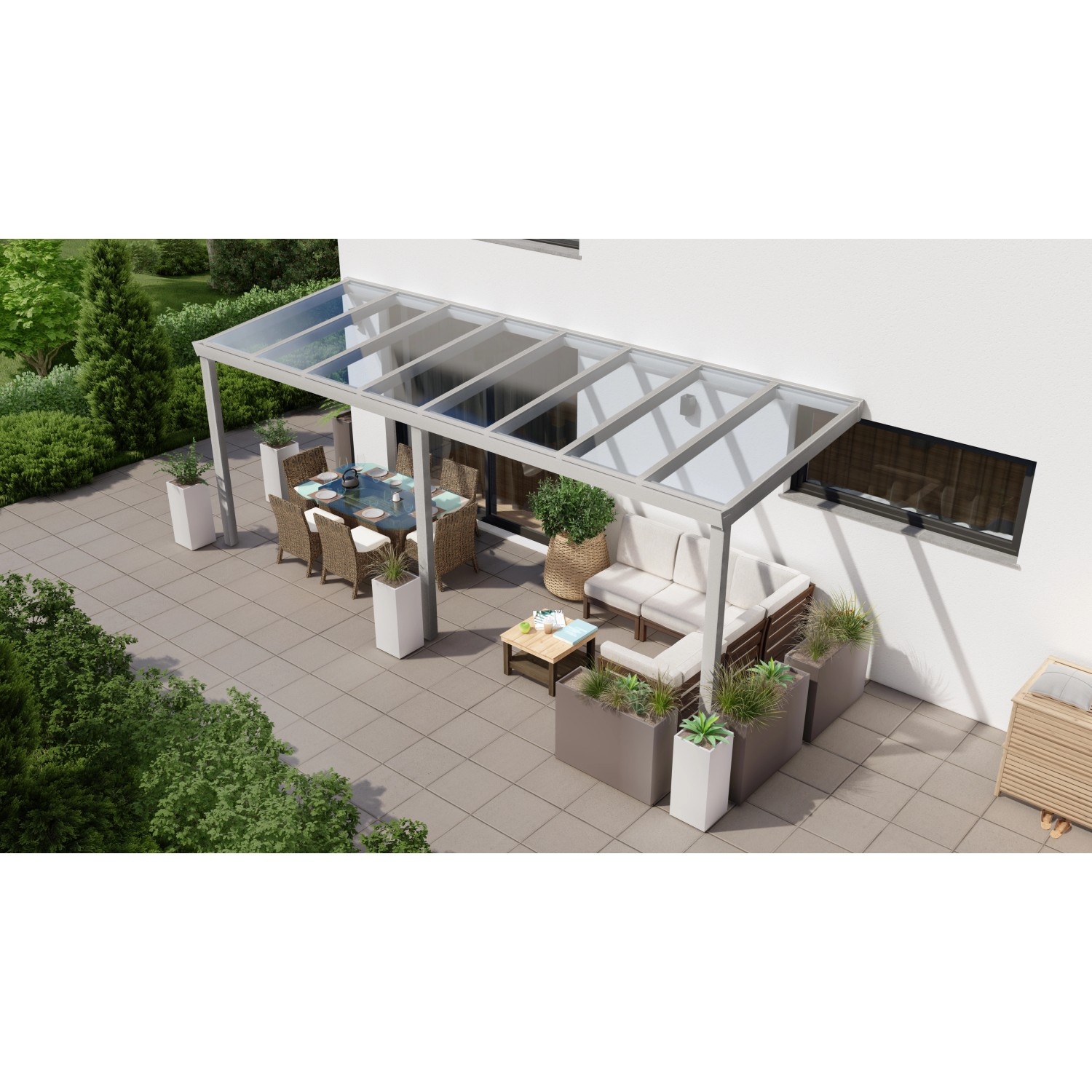 Terrassenüberdachung Professional 600 cm x 200 cm Grau Struktur Glas von GARDENDREAMS