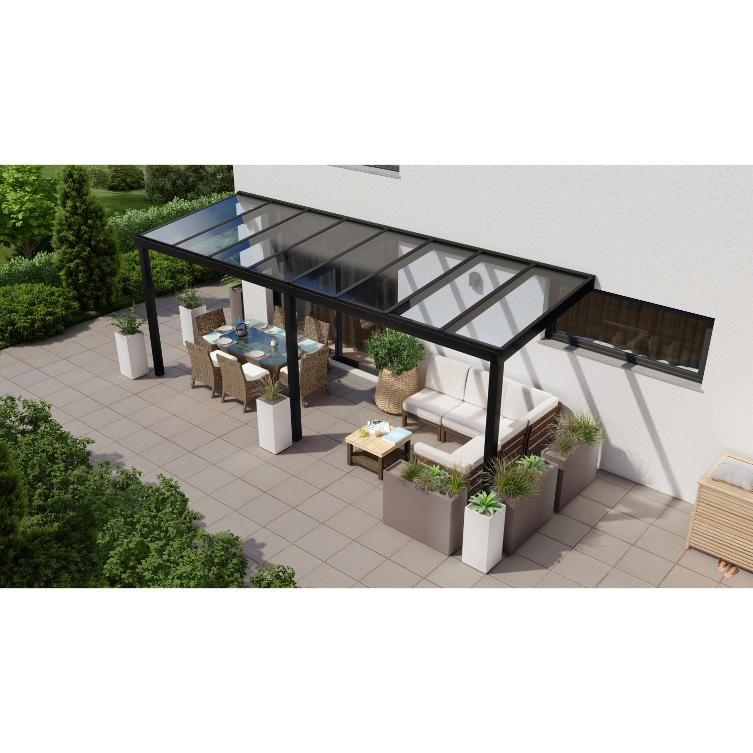 Terrassenüberdachung Professional 600 cm x 200 cm Schwarz Struktur Glas von GARDENDREAMS