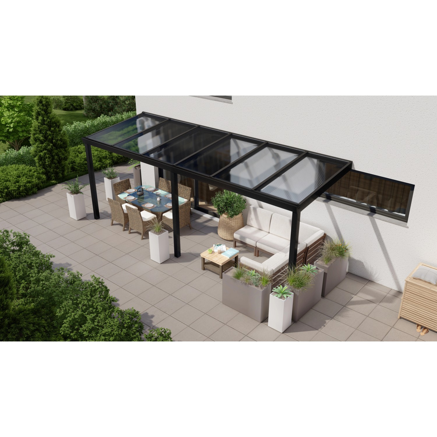 Terrassenüberdachung Professional 600 cm x 200 cm Schwarz Struktur PC Klar von GARDENDREAMS