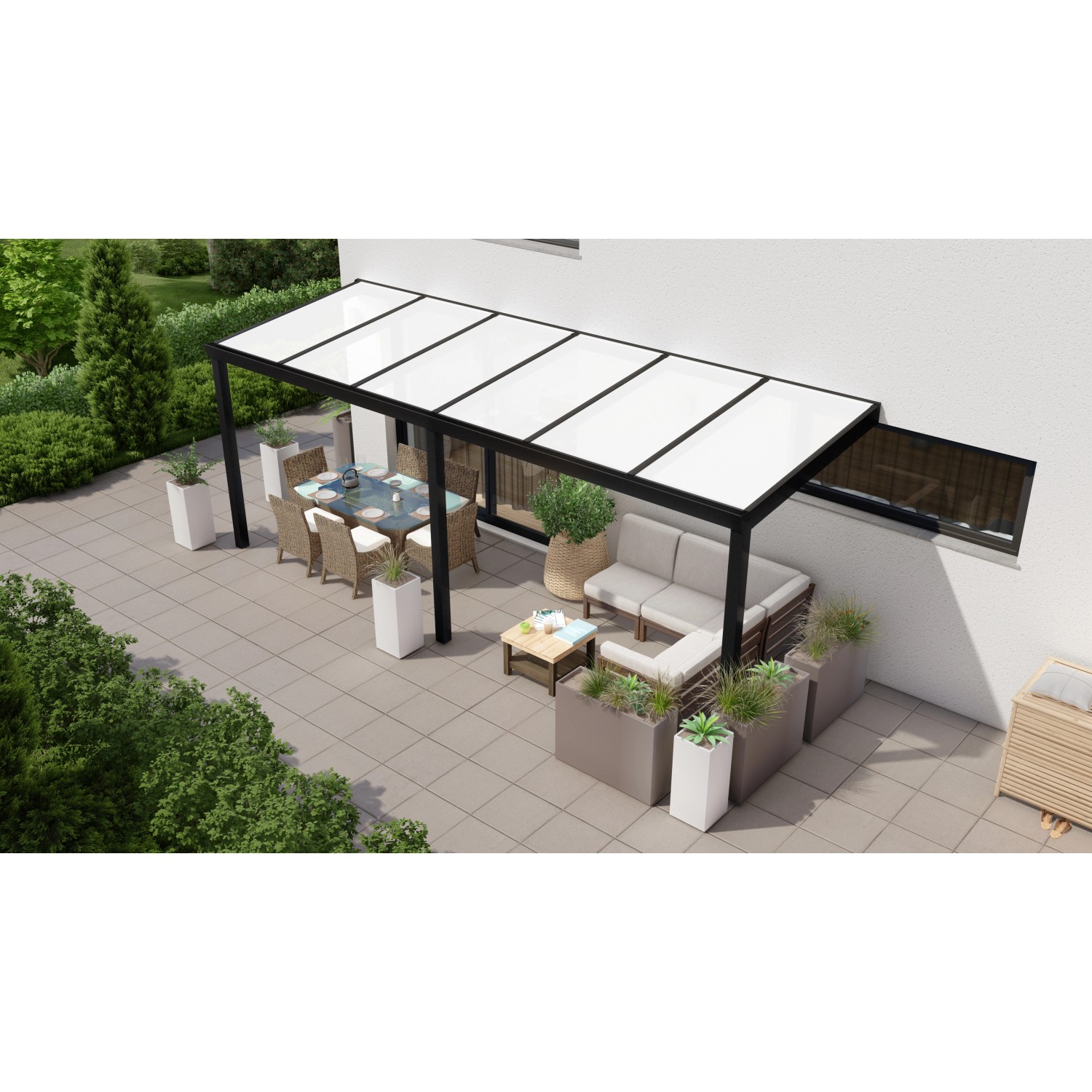 Terrassenüberdachung Professional 600 cm x 200 cm Schwarz Struktur PC Opal von GARDENDREAMS