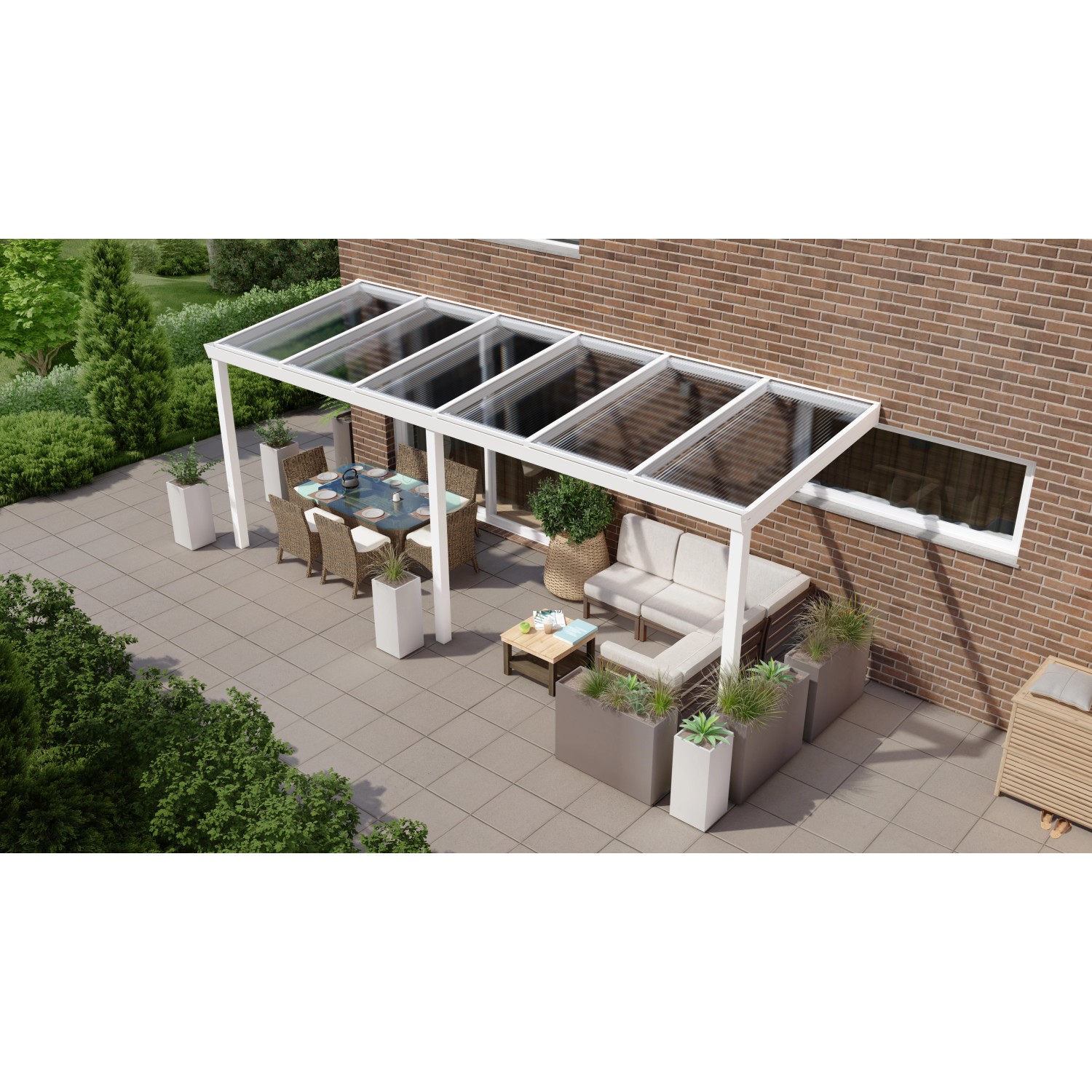 Terrassenüberdachung Professional 600 cm x 200 cm Weiß PC Klar von GARDENDREAMS