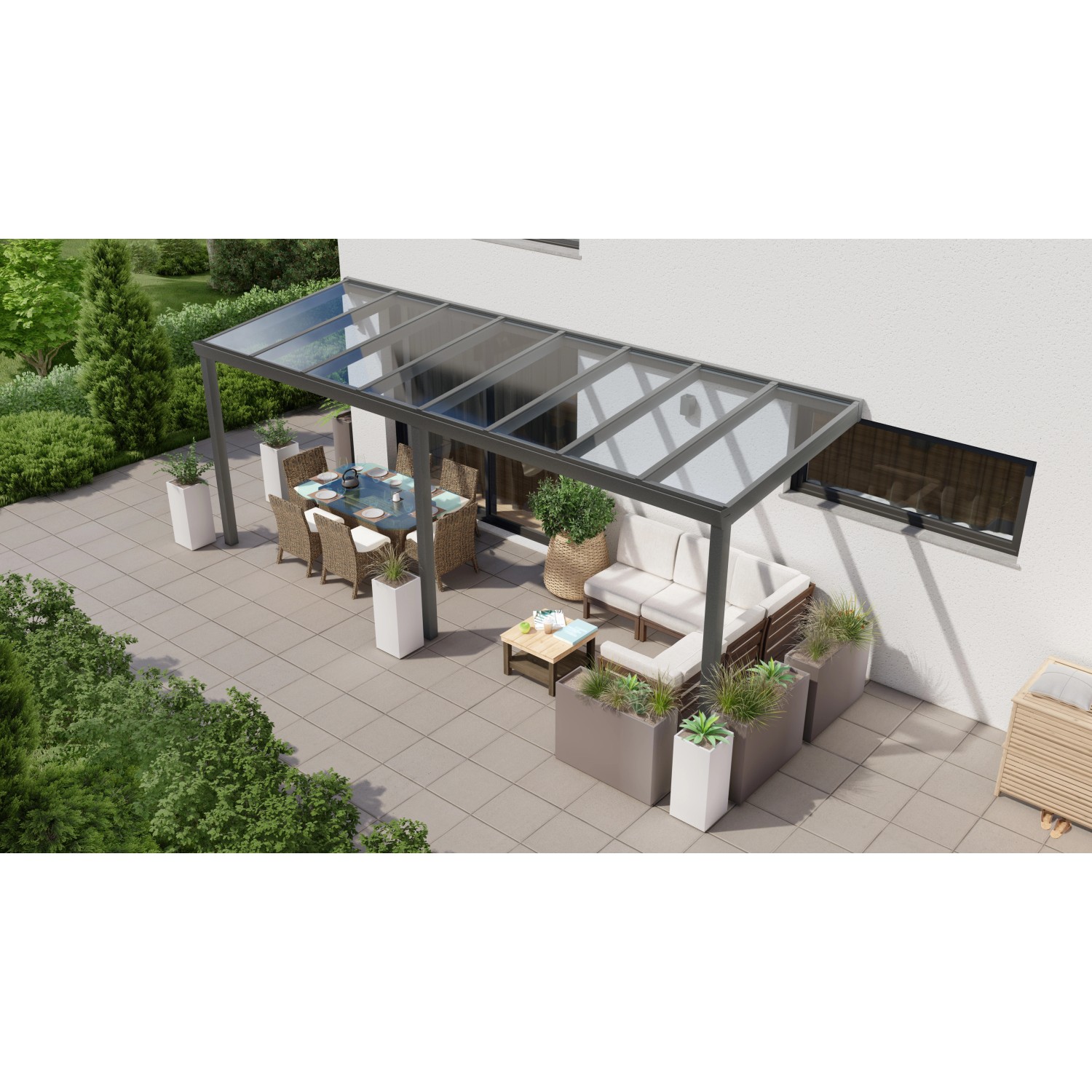 Terrassenüberdachung Professional 600 cm x 250 cm Anthrazit Struktur Glas von GARDENDREAMS