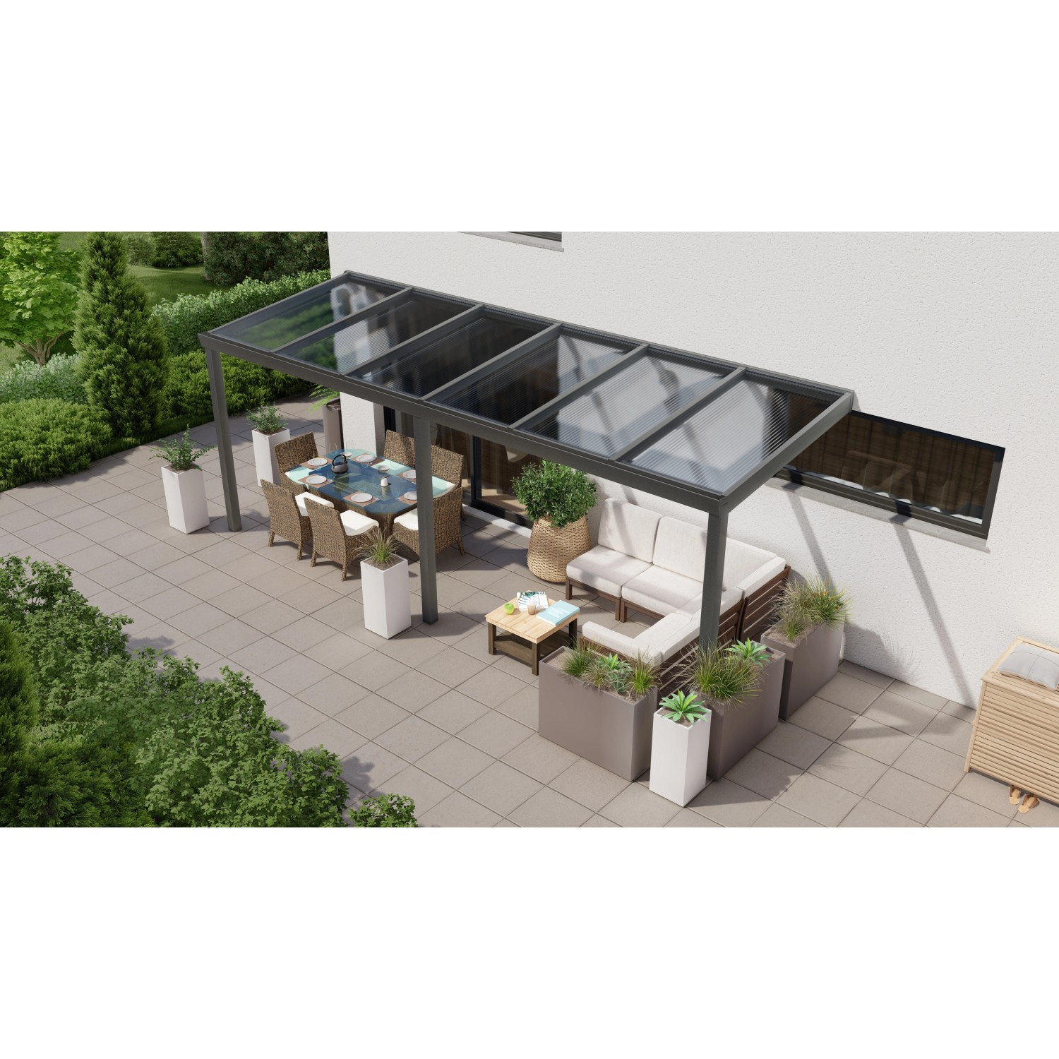 Terrassenüberdachung Professional 600 cm x 250 cm Anthrazit Struktur PC Klar von GARDENDREAMS