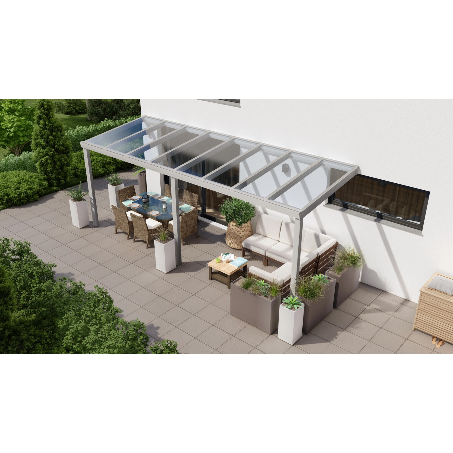 Terrassenüberdachung Professional 600 cm x 250 cm Grau Struktur Glas von GARDENDREAMS