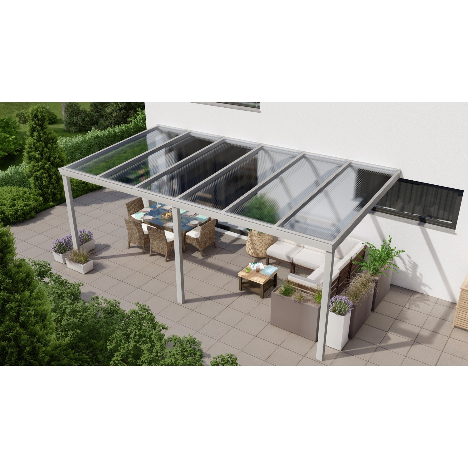 Terrassenüberdachung Professional 600 cm x 250 cm Grau Struktur PC Klar von GARDENDREAMS