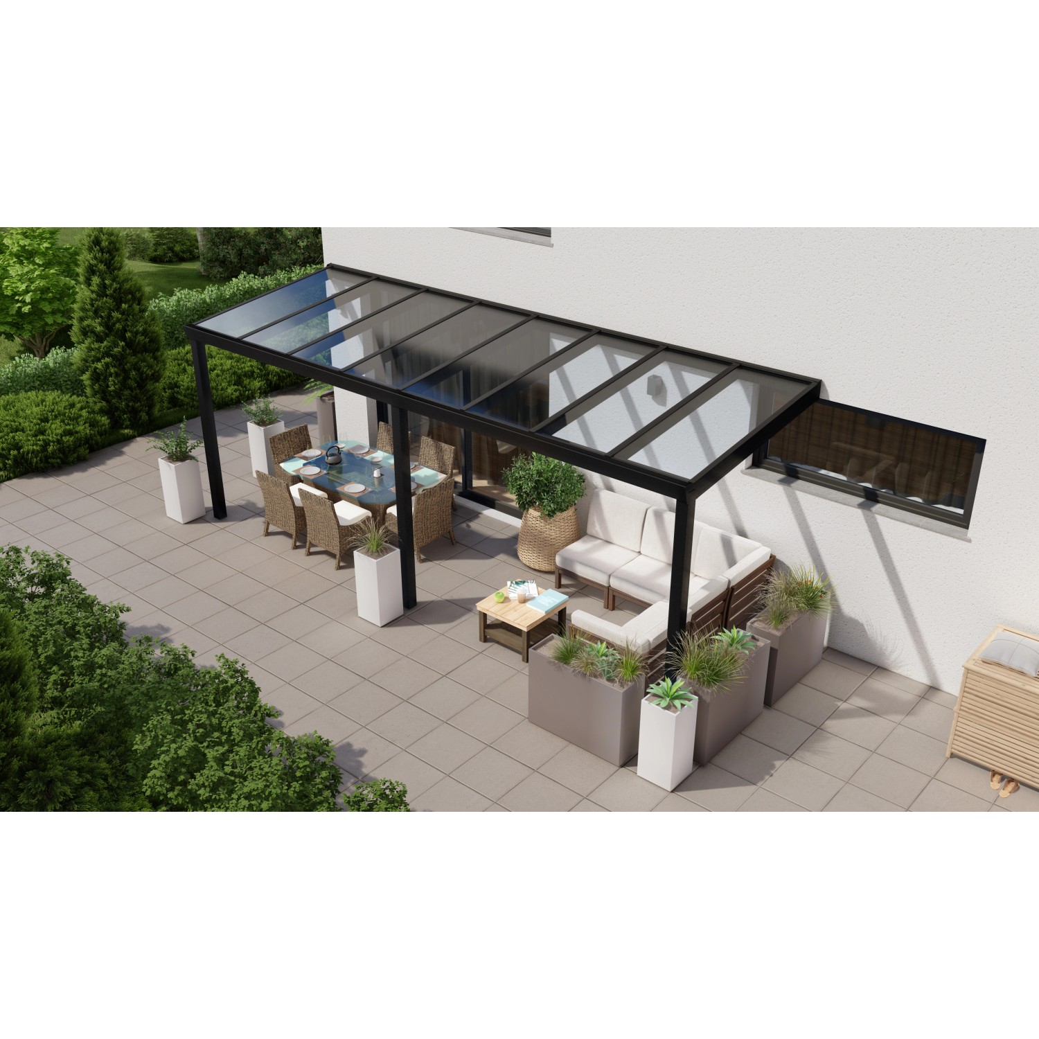 Terrassenüberdachung Professional 600 cm x 250 cm Schwarz Struktur Glas von GARDENDREAMS