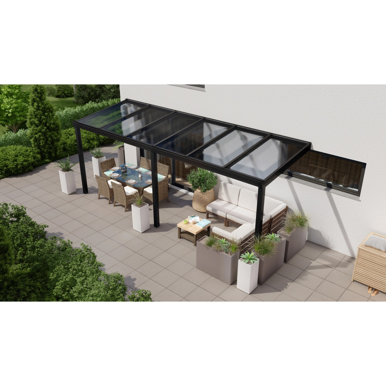 Terrassenüberdachung Professional 600 cm x 250 cm Schwarz Struktur PC Klar von GARDENDREAMS