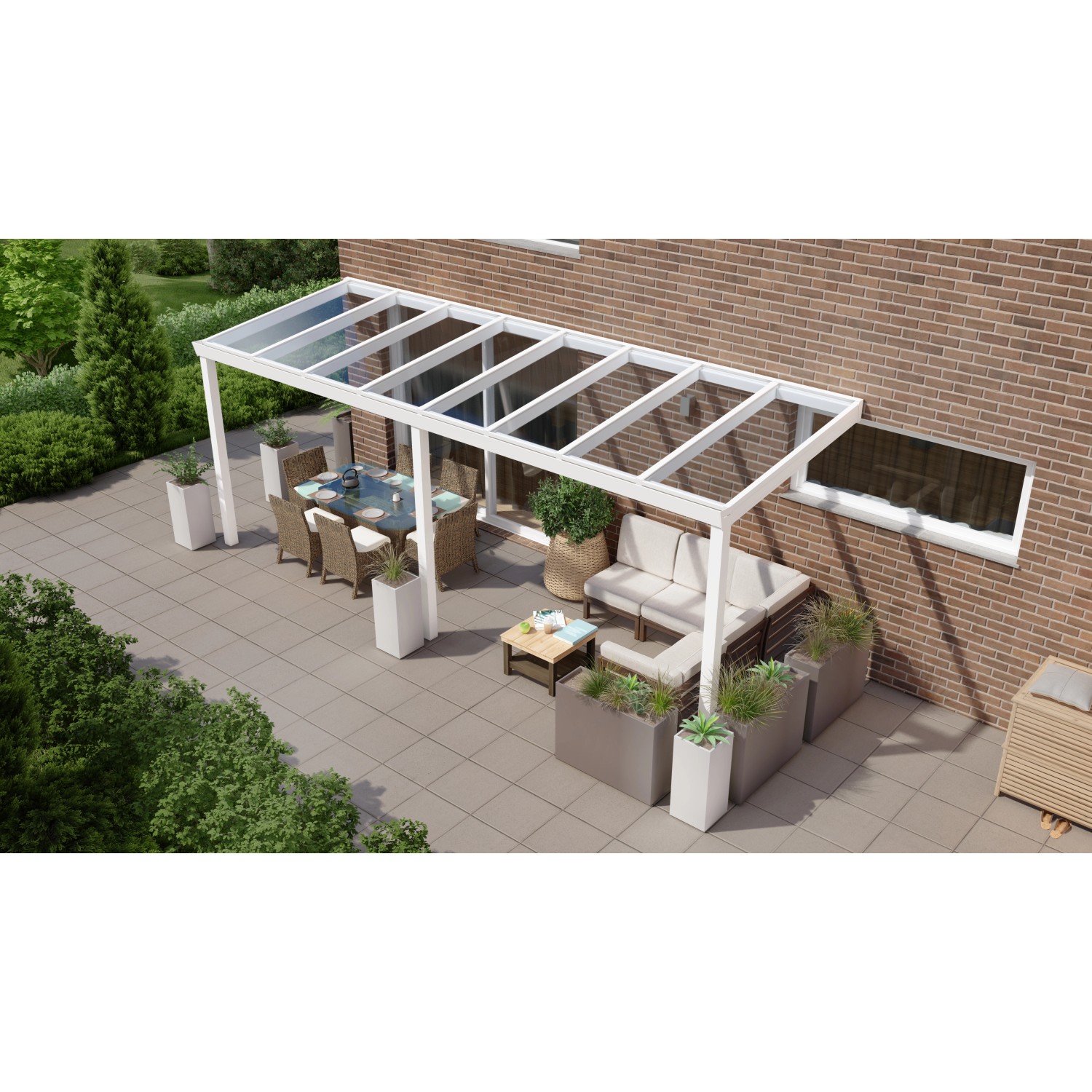 Terrassenüberdachung Professional 600 cm x 250 cm Weiß Glas von GARDENDREAMS