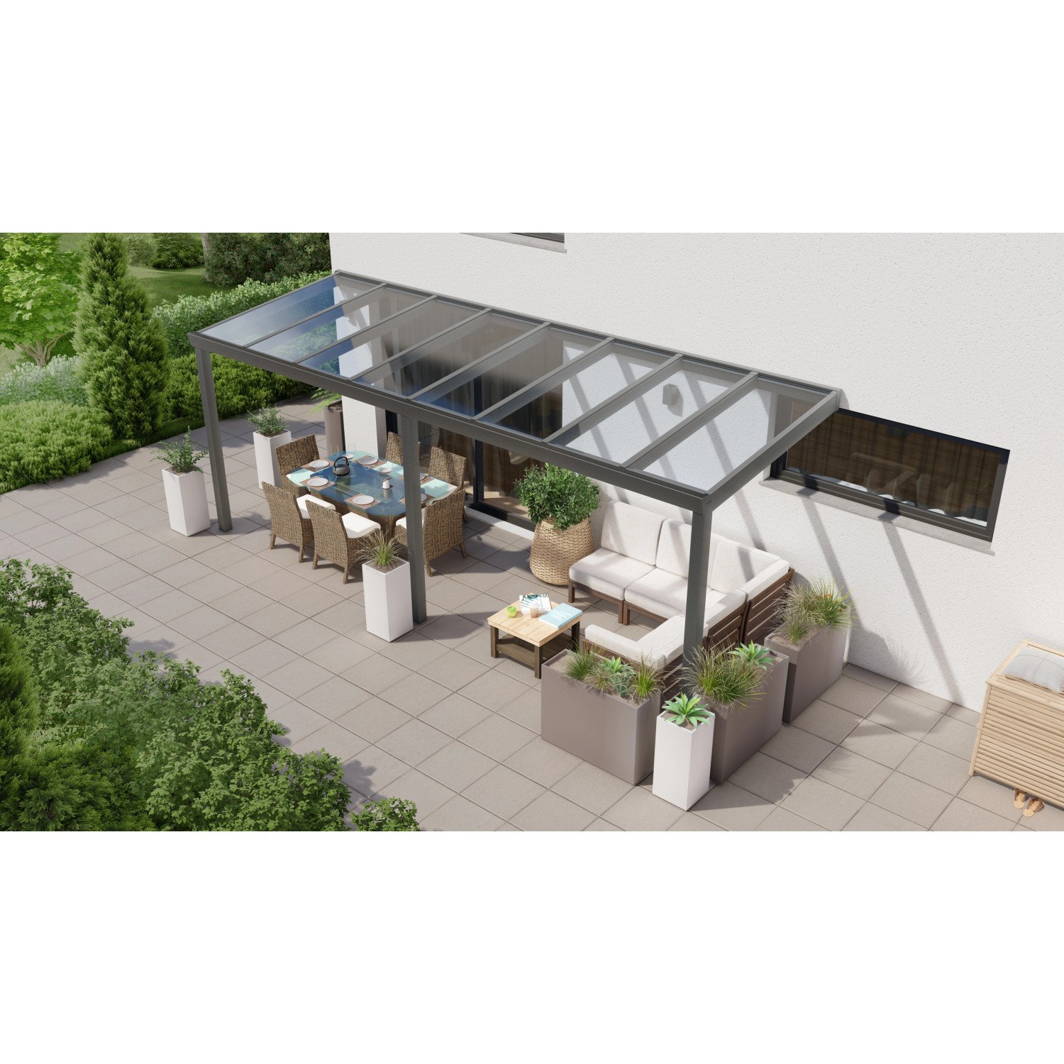 Terrassenüberdachung Professional 600 cm x 300 cm Anthrazit Struktur Glas von GARDENDREAMS