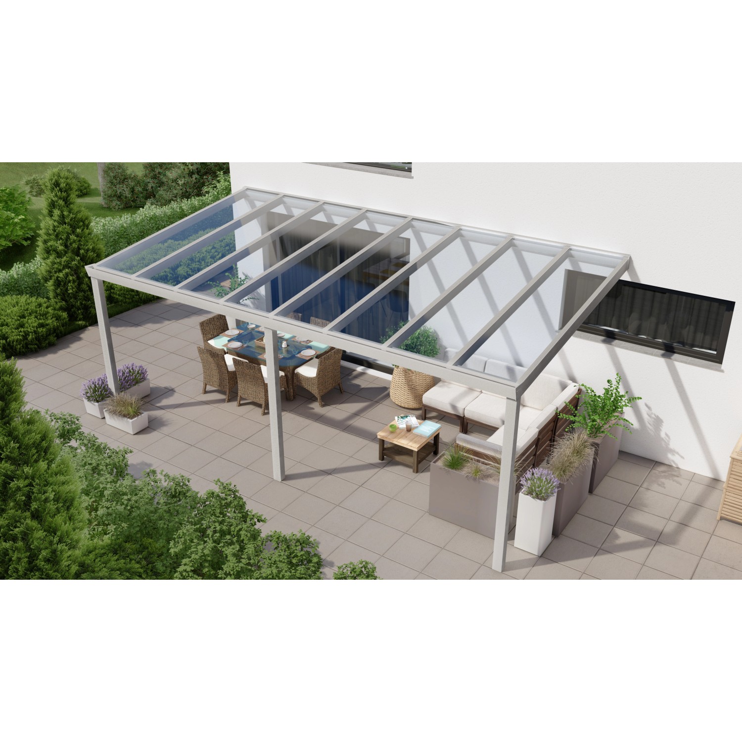 Terrassenüberdachung Professional 600 cm x 300 cm Grau Struktur Glas von GARDENDREAMS