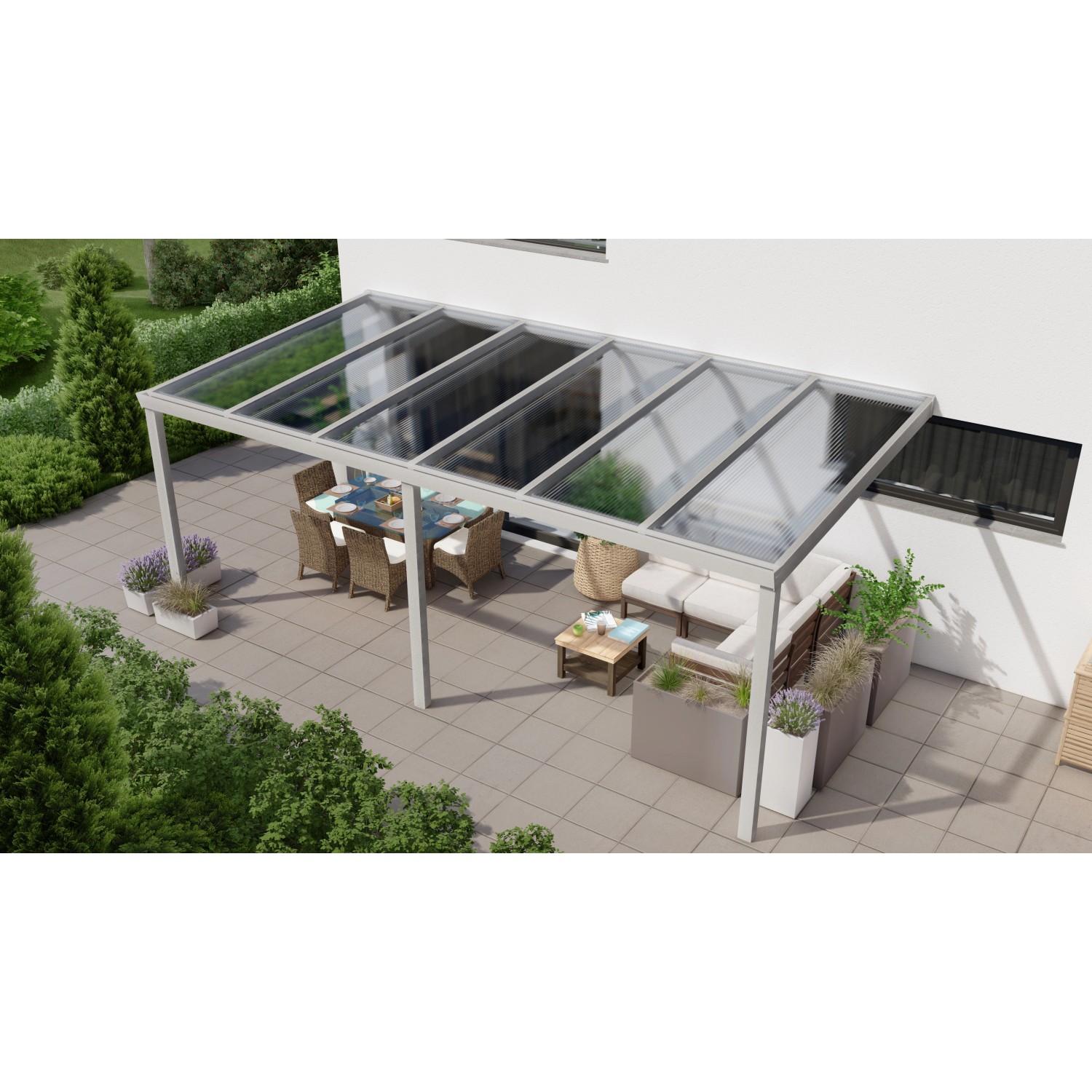 Terrassenüberdachung Professional 600 cm x 300 cm Grau Struktur PC Klar von GARDENDREAMS