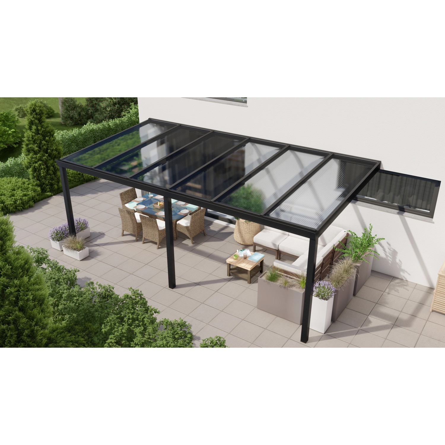 Terrassenüberdachung Professional 600 cm x 300 cm Schwarz Struktur PC Klar von GARDENDREAMS