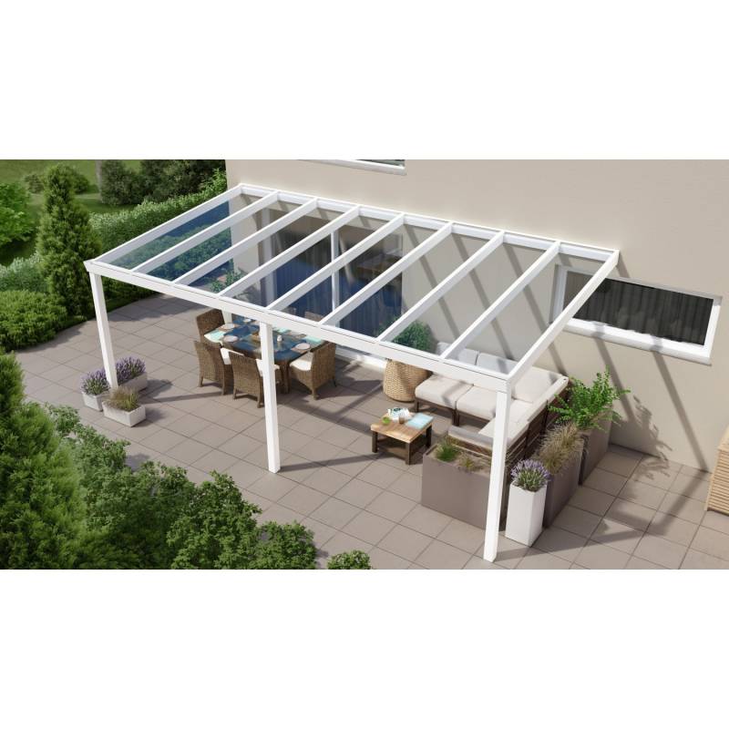 Terrassenüberdachung Professional 600 cm x 300 cm Weiß Glas von GARDENDREAMS