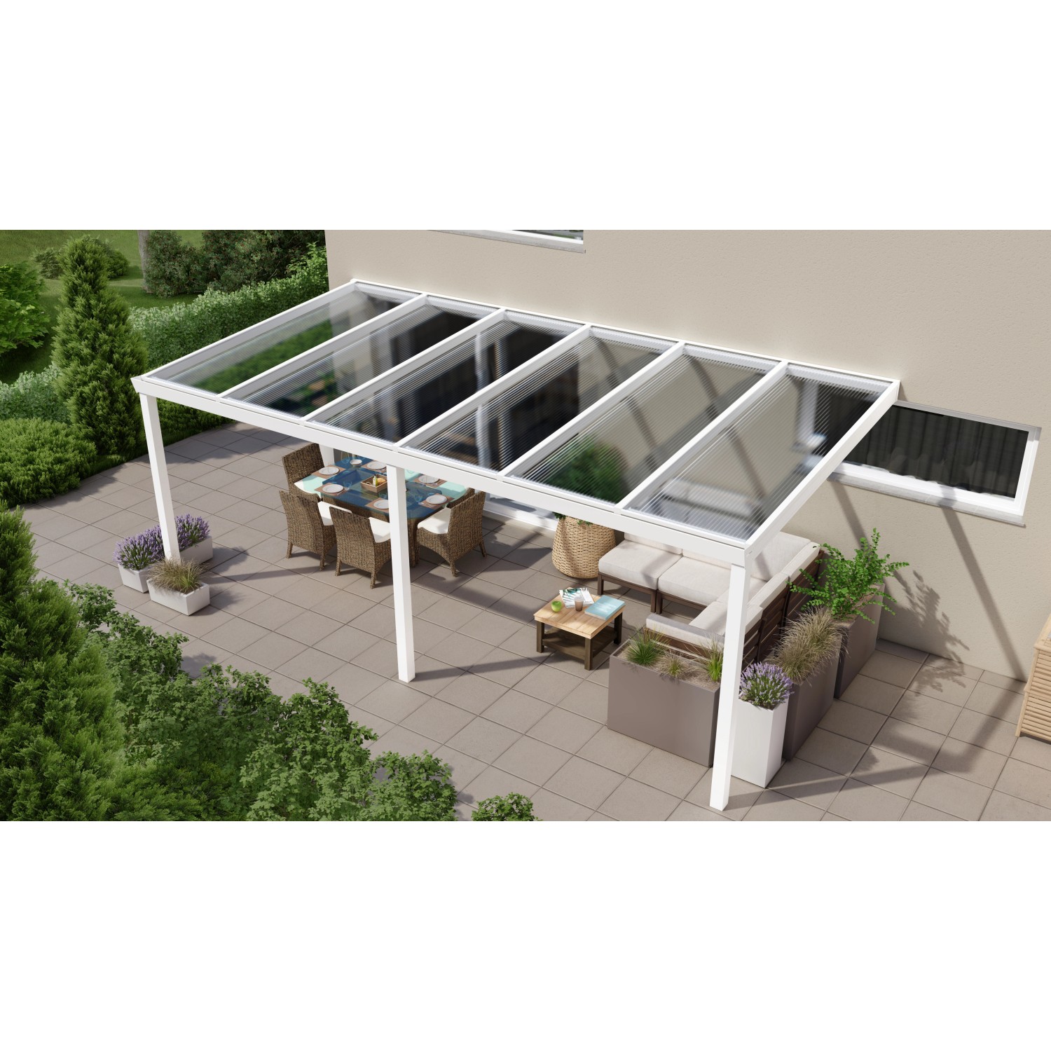 Terrassenüberdachung Professional 600 cm x 300 cm Weiß PC Klar von GARDENDREAMS