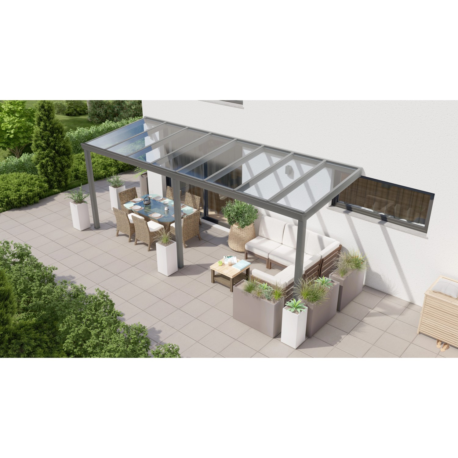 Terrassenüberdachung Professional 600 cm x 350 cm Anthrazit Struktur Glas von GARDENDREAMS