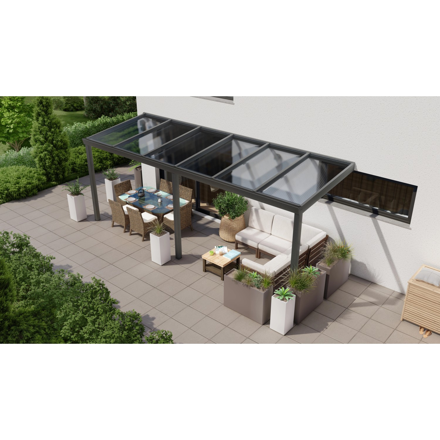 Terrassenüberdachung Professional 600 cm x 350 cm Anthrazit Struktur PC Klar von GARDENDREAMS