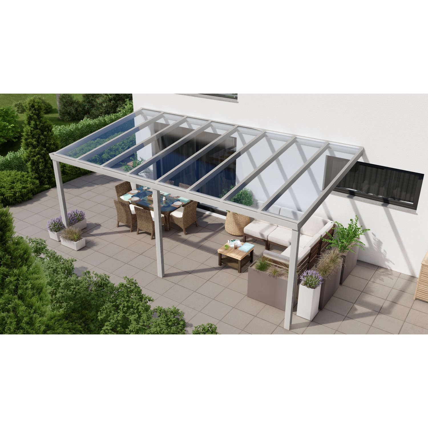Terrassenüberdachung Professional 600 cm x 350 cm Grau Struktur Glas von GARDENDREAMS