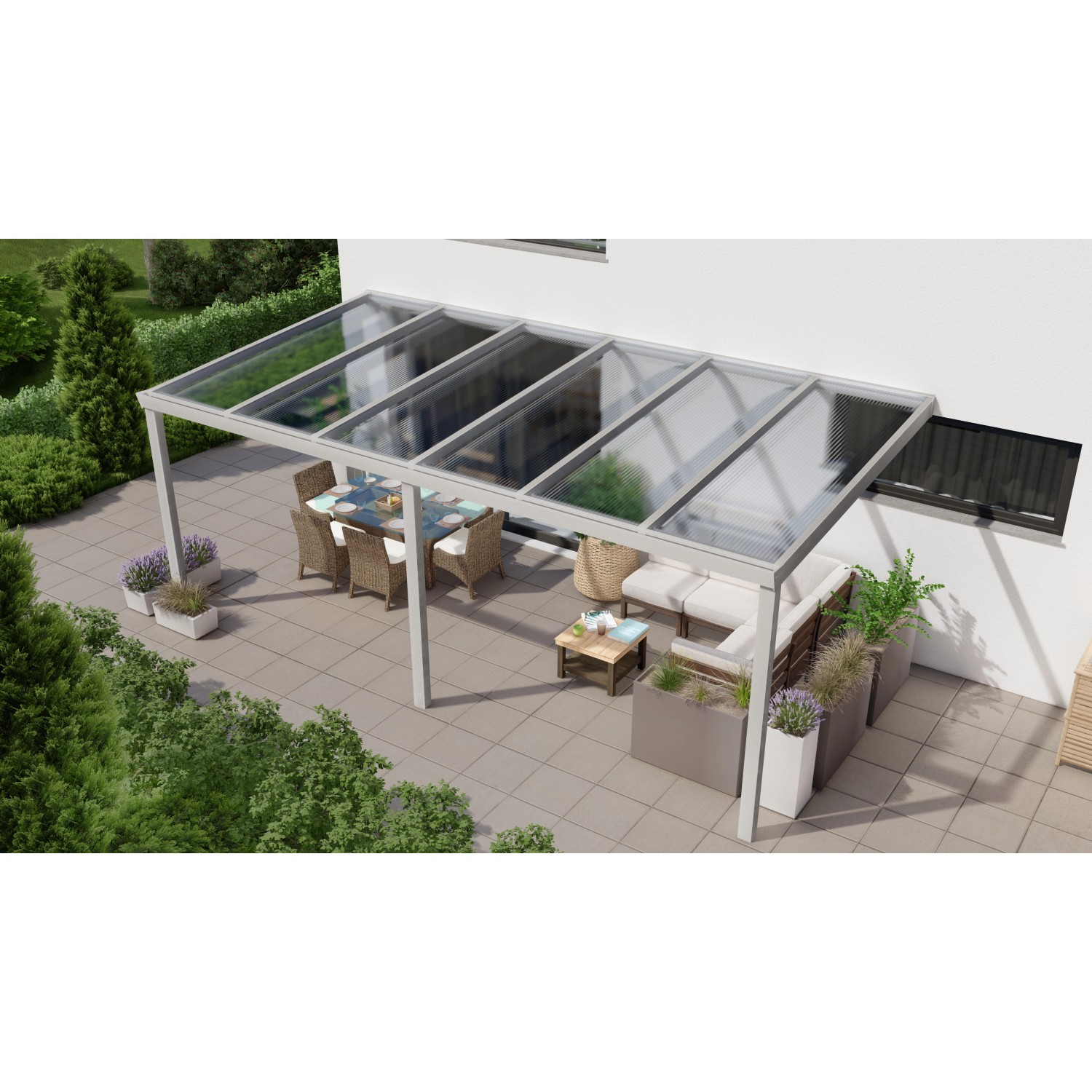 Terrassenüberdachung Professional 600 cm x 350 cm Grau Struktur PC Klar von GARDENDREAMS