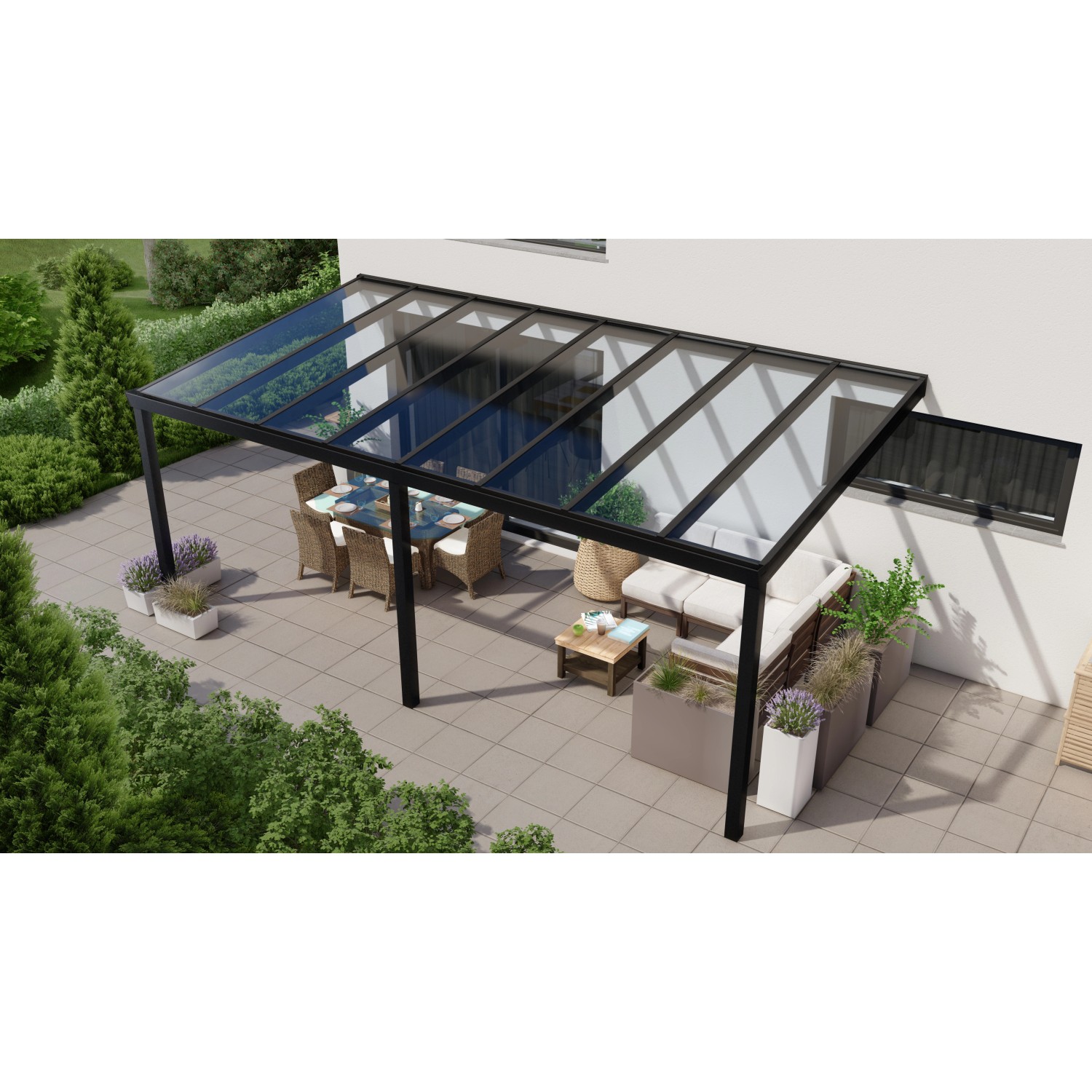 Terrassenüberdachung Professional 600 cm x 350 cm Schwarz Struktur Glas von GARDENDREAMS