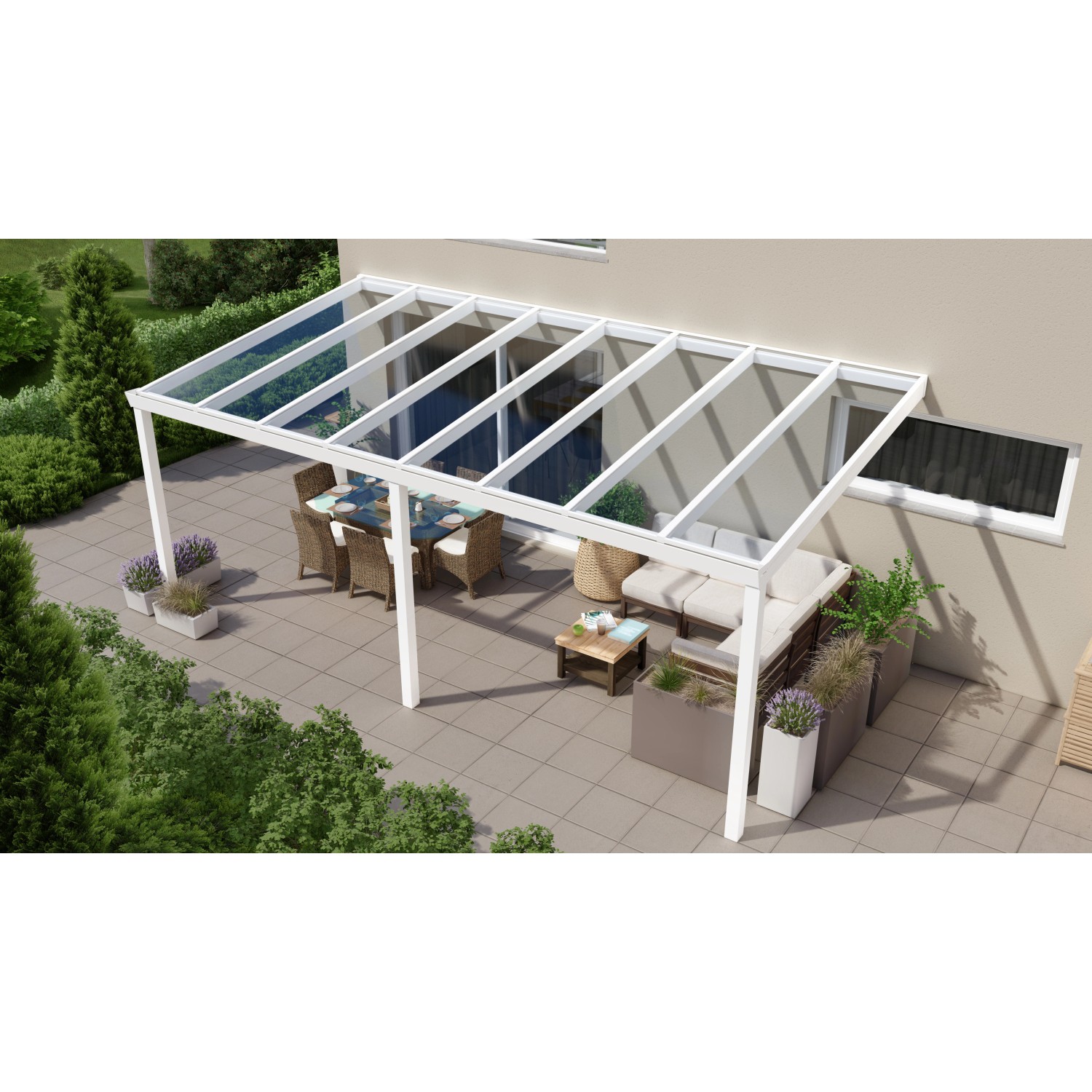 Terrassenüberdachung Professional 600 cm x 350 cm Weiß Glas von GARDENDREAMS