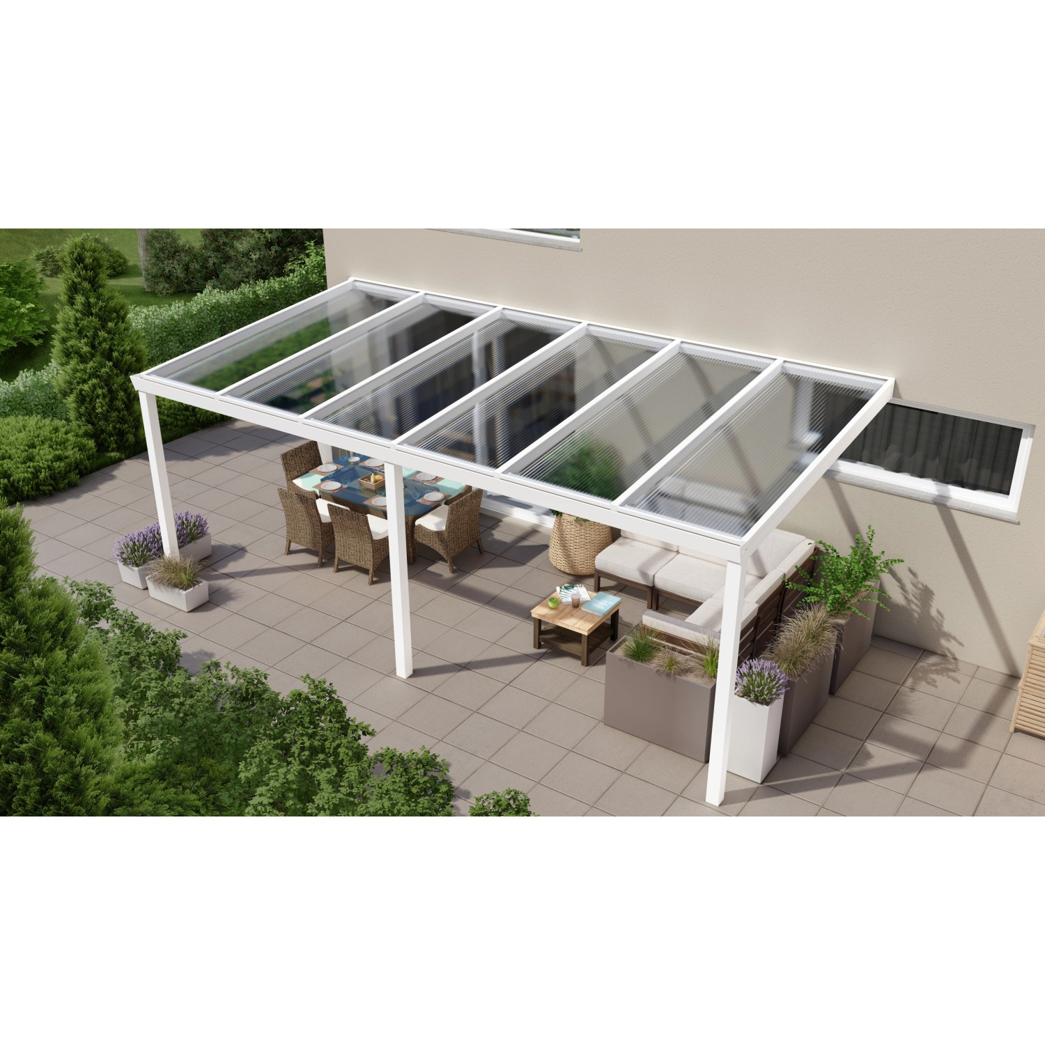 Terrassenüberdachung Professional 600 cm x 350 cm Weiß PC Klar von GARDENDREAMS