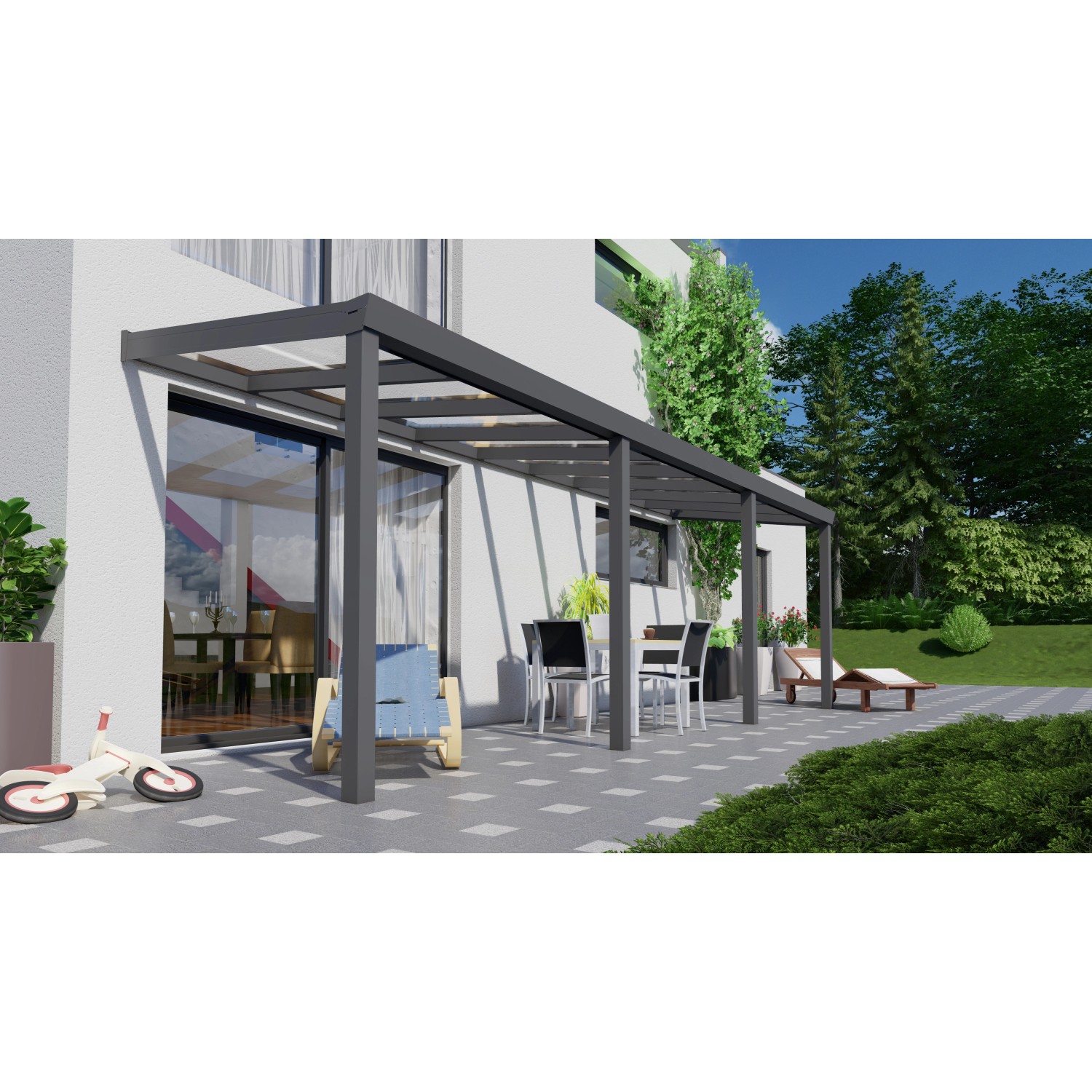 Terrassenüberdachung Professional 700 cm x 200 cm Anthrazit Struktur Glas von GARDENDREAMS