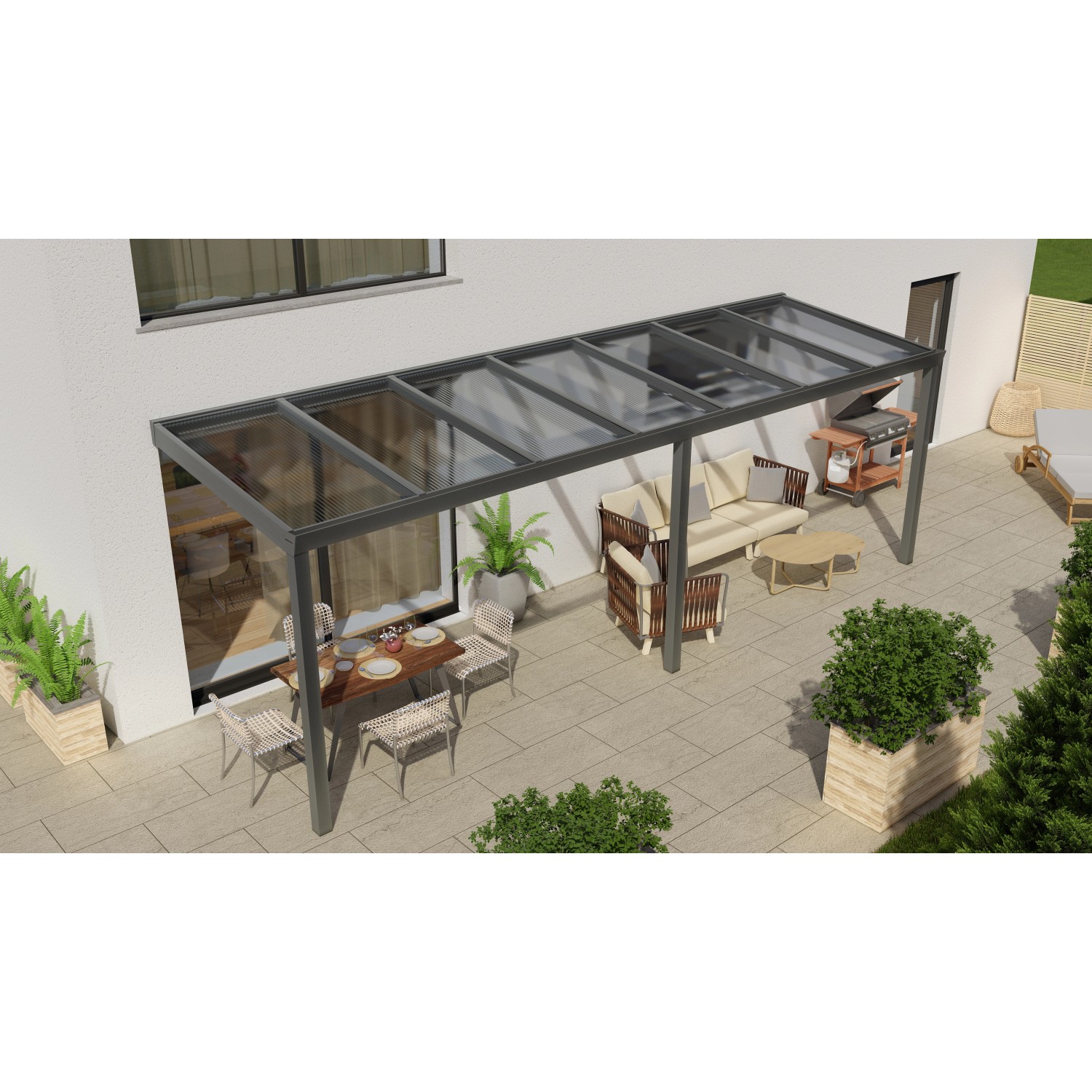 Terrassenüberdachung Professional 700 cm x 200 cm Anthrazit Struktur PC Klar von GARDENDREAMS