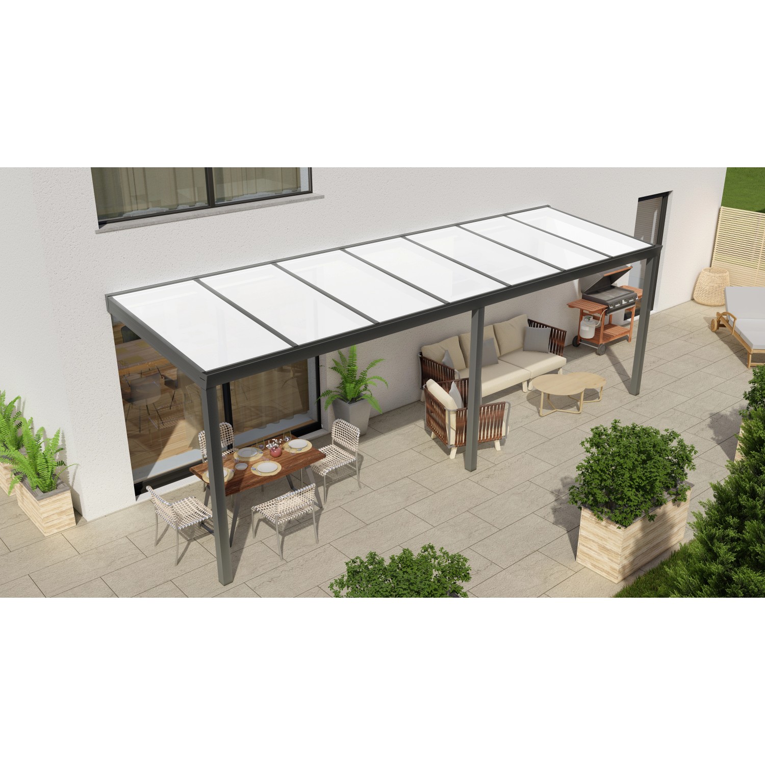 Terrassenüberdachung Professional 700 cm x 200 cm Anthrazit Struktur PC Opal von GARDENDREAMS