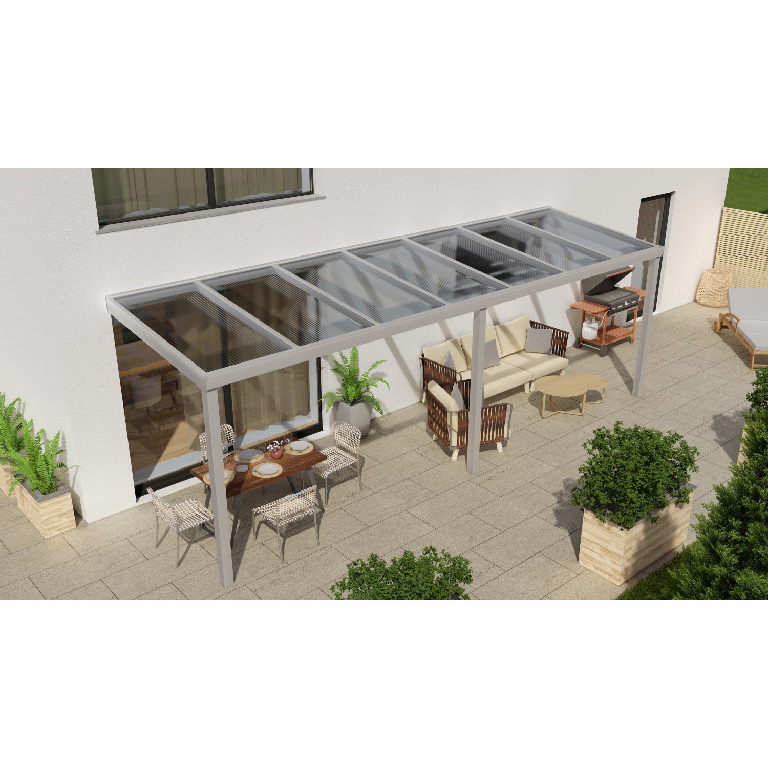 Terrassenüberdachung Professional 700 cm x 200 cm Grau Struktur PC Klar von GARDENDREAMS