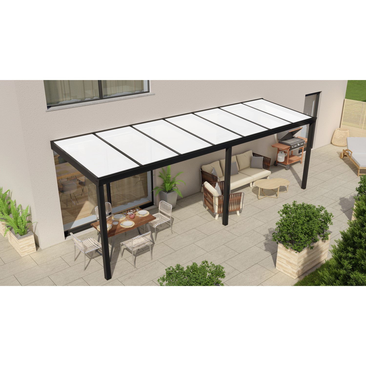 Terrassenüberdachung Professional 700 cm x 200 cm Schwarz Struktur PC Opal von GARDENDREAMS