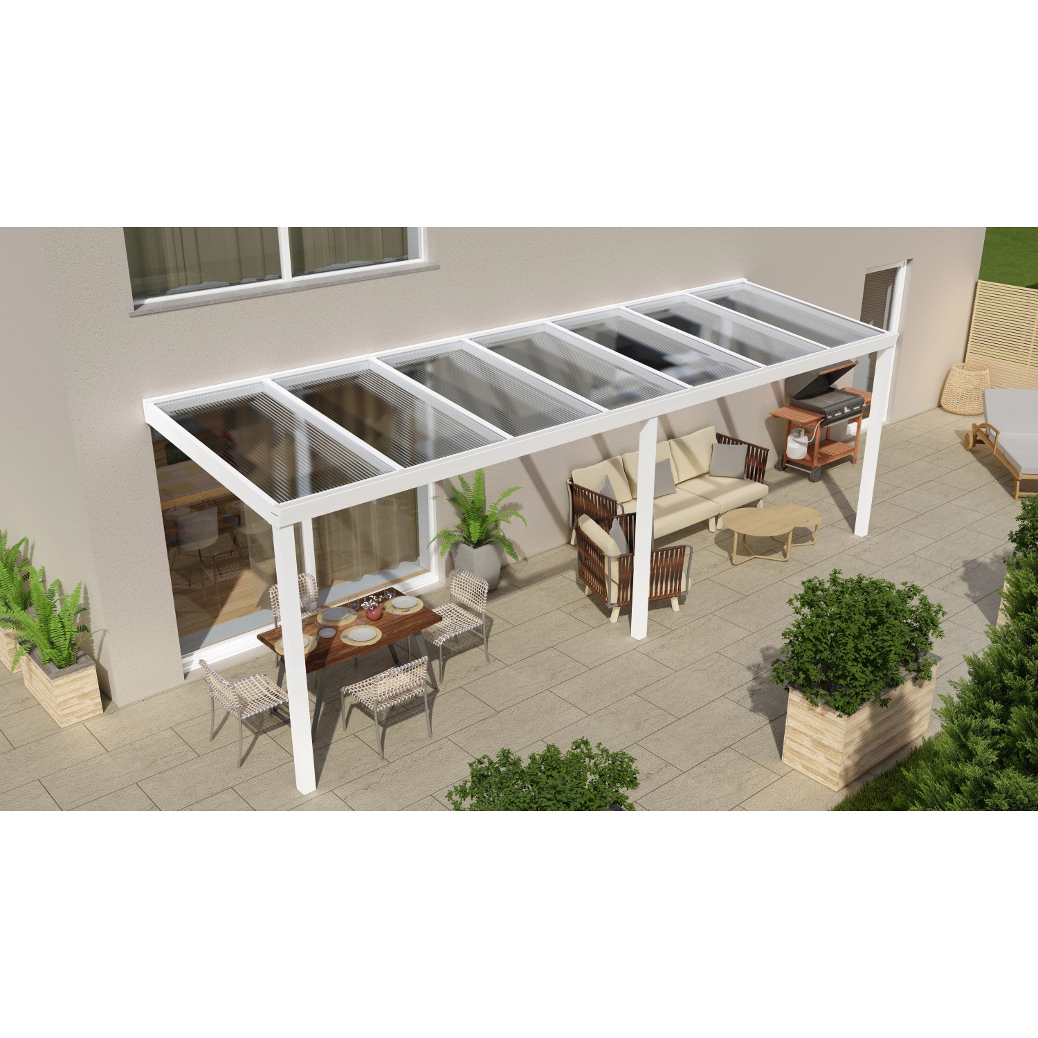 Terrassenüberdachung Professional 700 cm x 200 cm Weiß PC Klar von GARDENDREAMS