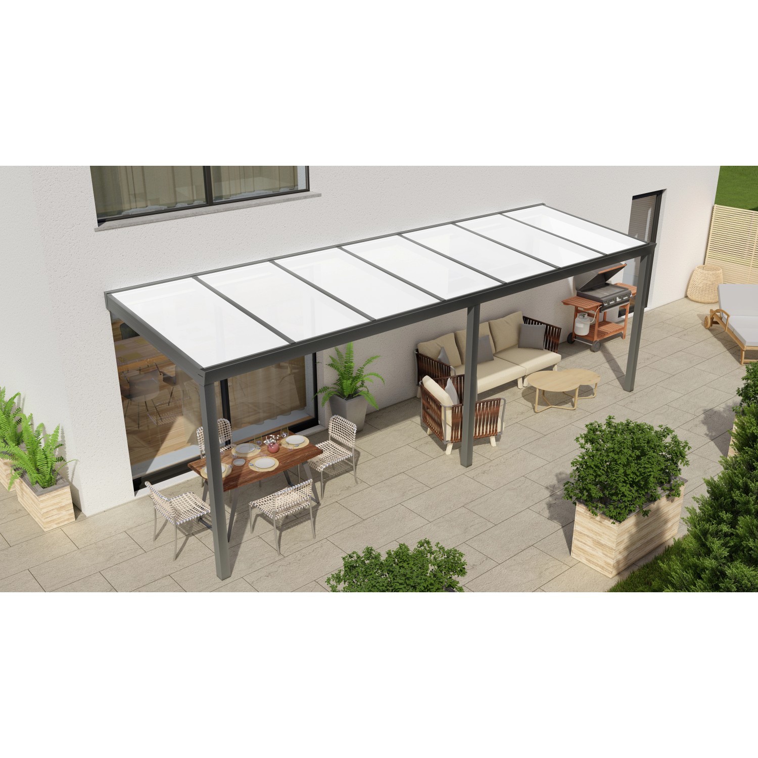 Terrassenüberdachung Professional 700 cm x 250 cm Anthrazit Struktur PC Opal von GARDENDREAMS