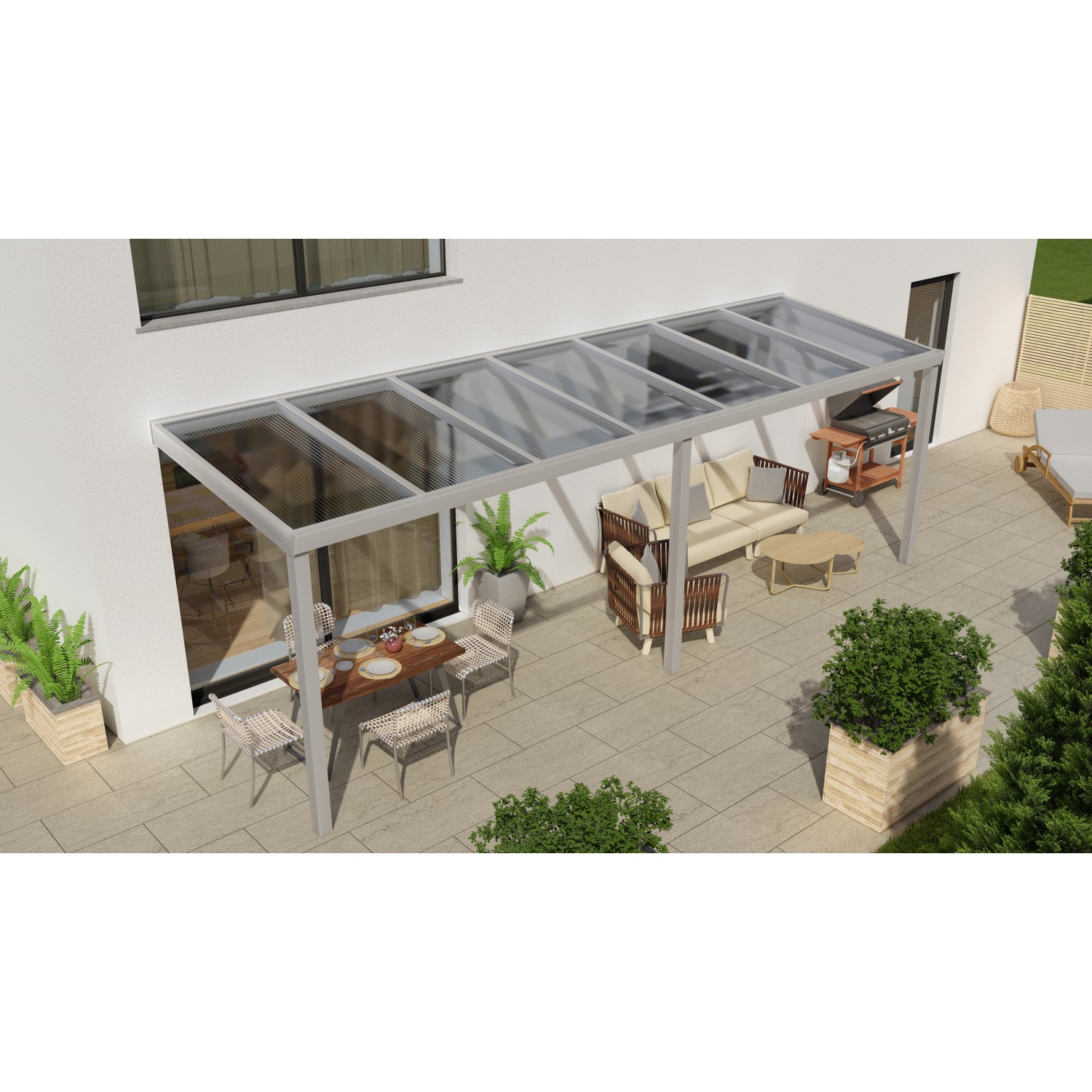 Terrassenüberdachung Professional 700 cm x 250 cm Grau Struktur PC Klar von GARDENDREAMS