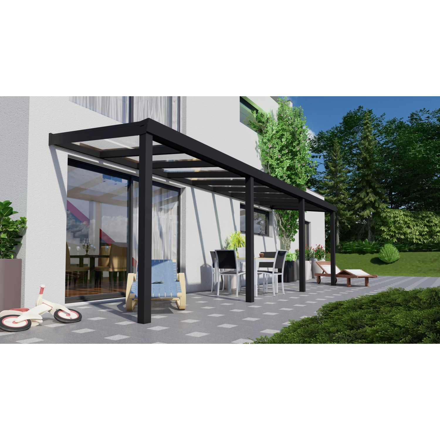 Terrassenüberdachung Professional 700 cm x 250 cm Schwarz Struktur Glas von GARDENDREAMS