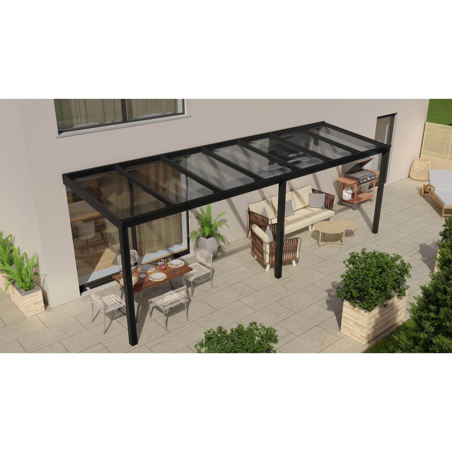 Terrassenüberdachung Professional 700 cm x 250 cm Schwarz Struktur PC Klar von GARDENDREAMS