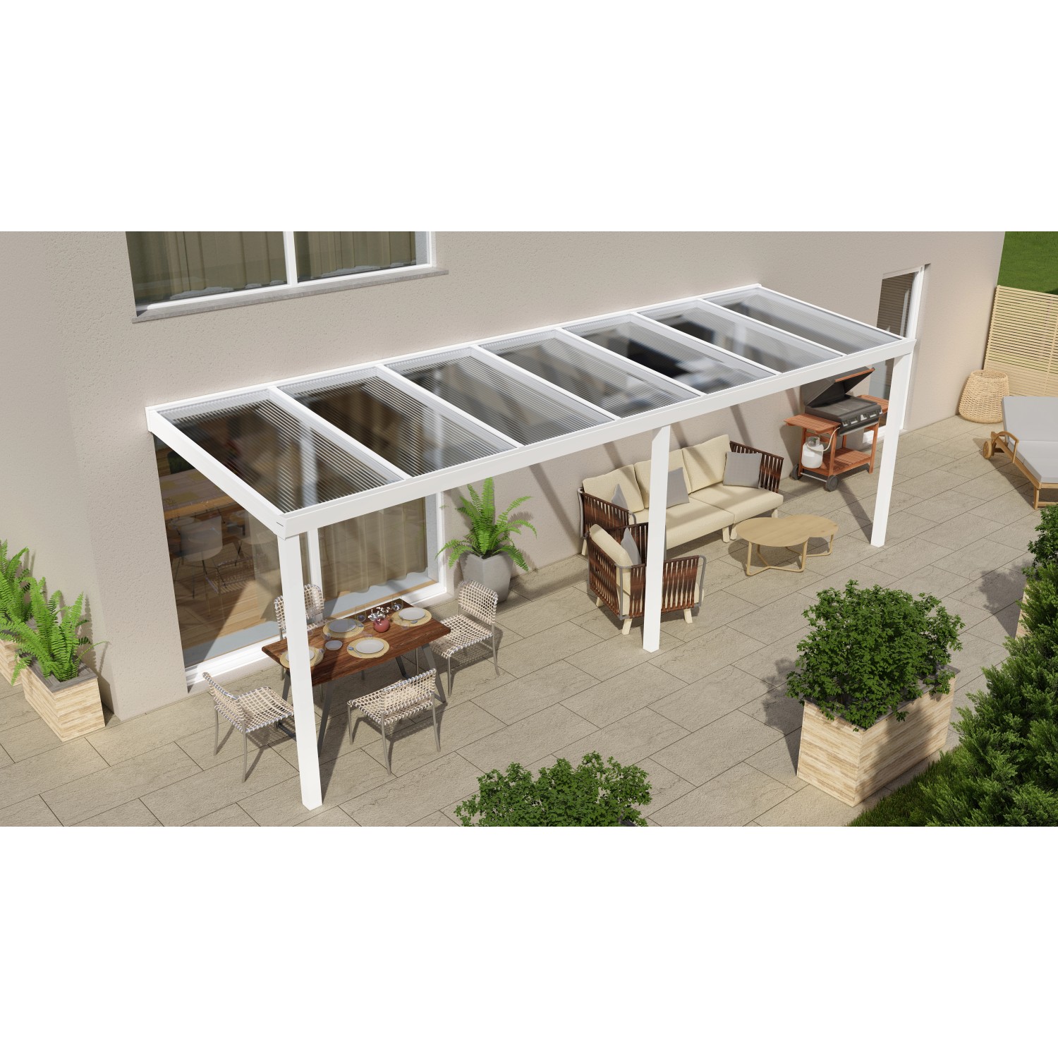 Terrassenüberdachung Professional 700 cm x 250 cm Weiß PC Klar von GARDENDREAMS