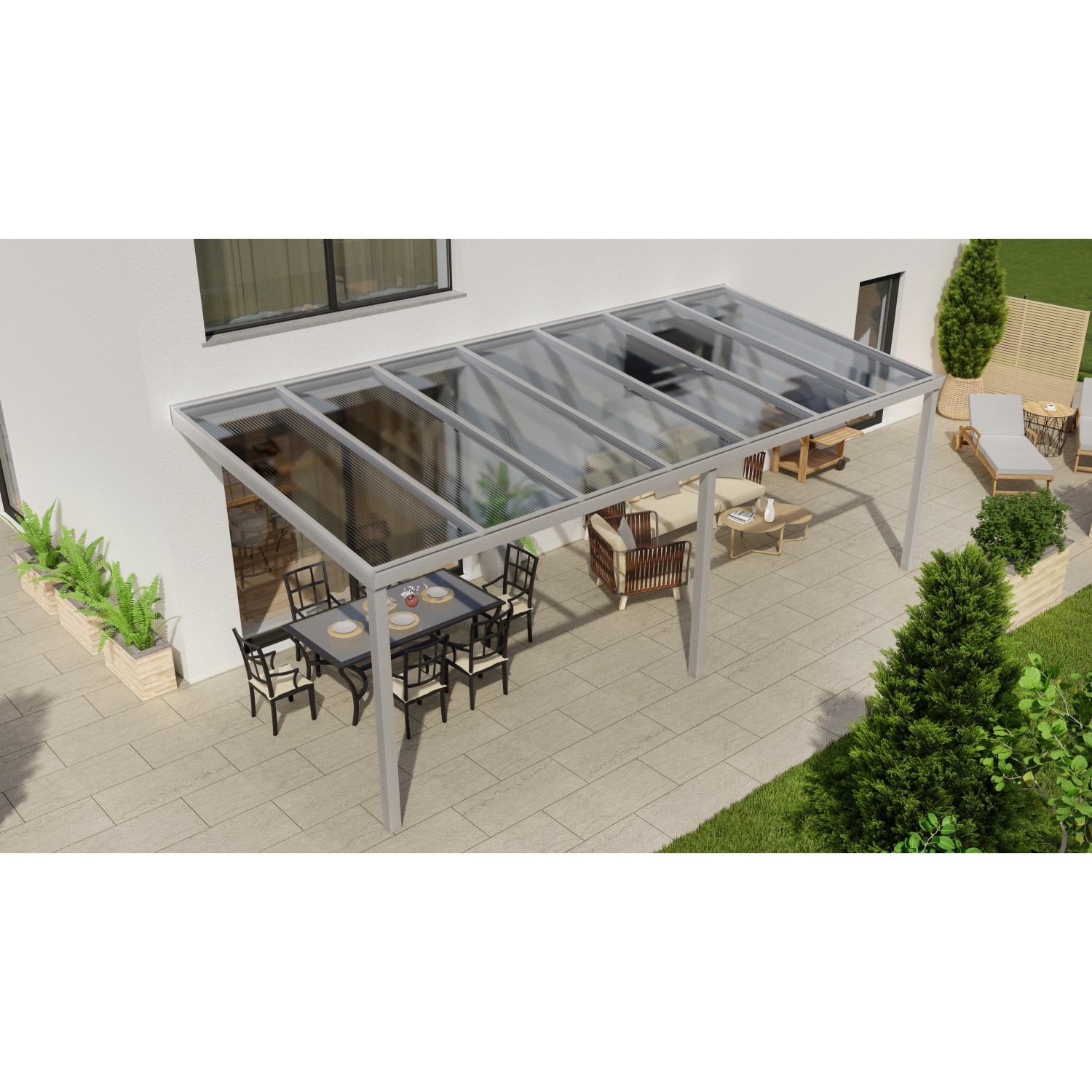 Terrassenüberdachung Professional 700 cm x 300 cm Grau Struktur PC Klar von GARDENDREAMS