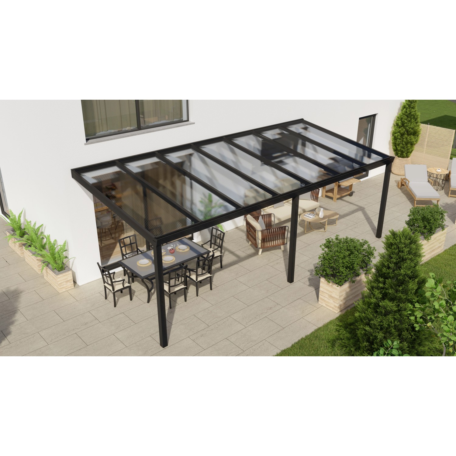 Terrassenüberdachung Professional 700 cm x 300 cm Schwarz Struktur PC Klar von GARDENDREAMS