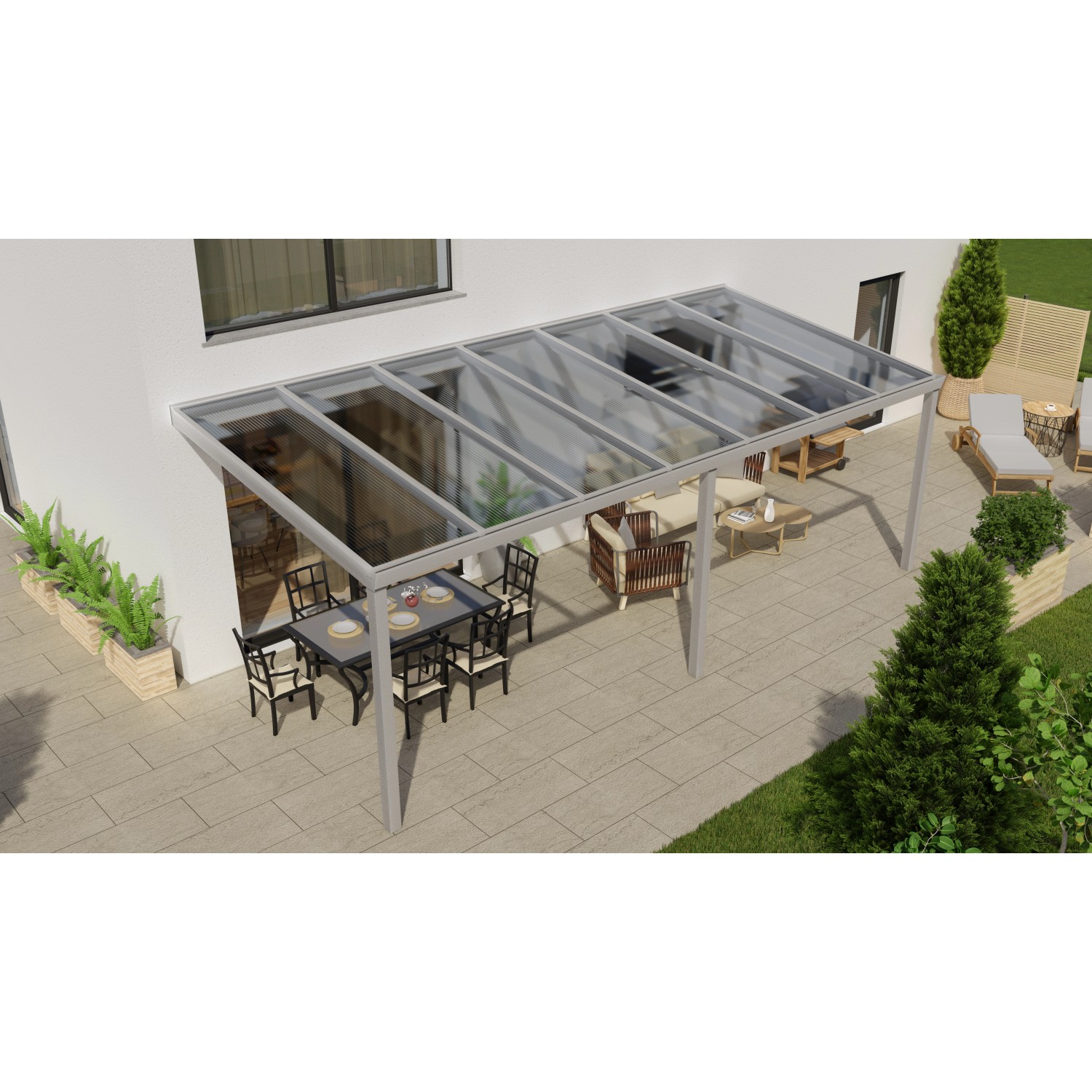 Terrassenüberdachung Professional 700 cm x 350 cm Grau Struktur PC Klar von GARDENDREAMS