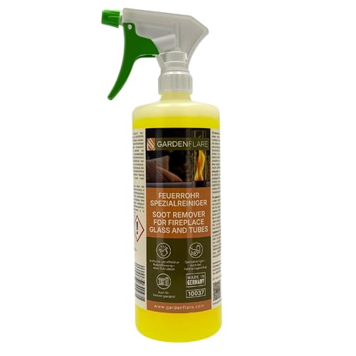 GARDENFLARE Spezialreiniger für Feuerrohr, Kamin- & Ofenglas | 1L Profi-Reiniger | Entfernt Ruß, Rauchharz & Brandrückstände | Made in Germany, materialschonend & geruchsmild von GARDENFLARE