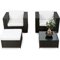 Balkon Gartenmöbel Lounge Rattan Set ✔ 10-tlg ✔ Polyrattan schwarz ✔ Kissen weiss ✔ S2000110 von GARDENI