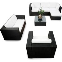 Gartenmöbel Rattan Lounge Set xxl ✔ 23-tlg ✔ Polyrattan schwarz ✔ Kissen weiss ✔ S1112110 von GARDENI